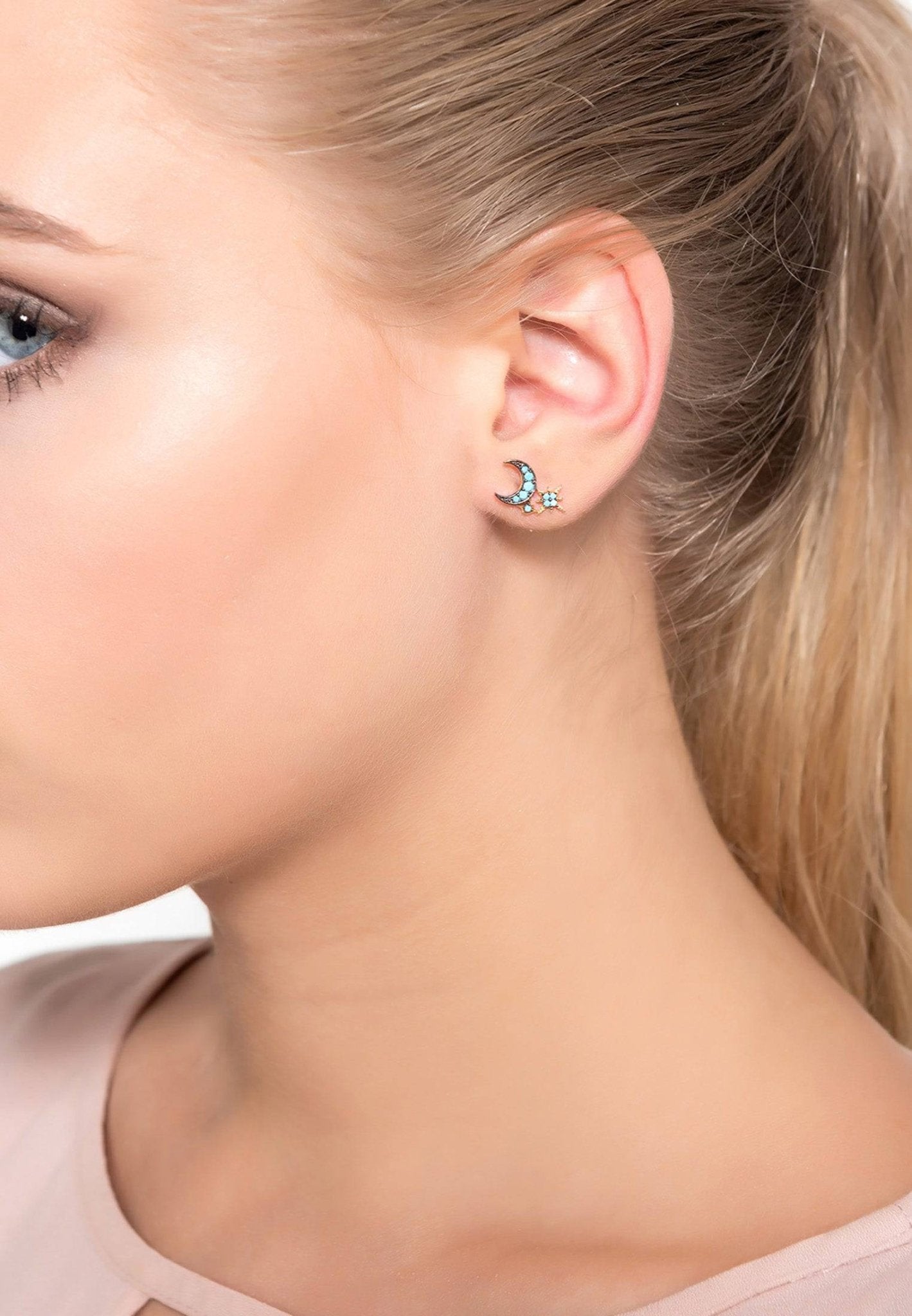 Moon And Starburst Mini Earrings Turquoise - LATELITA Earrings