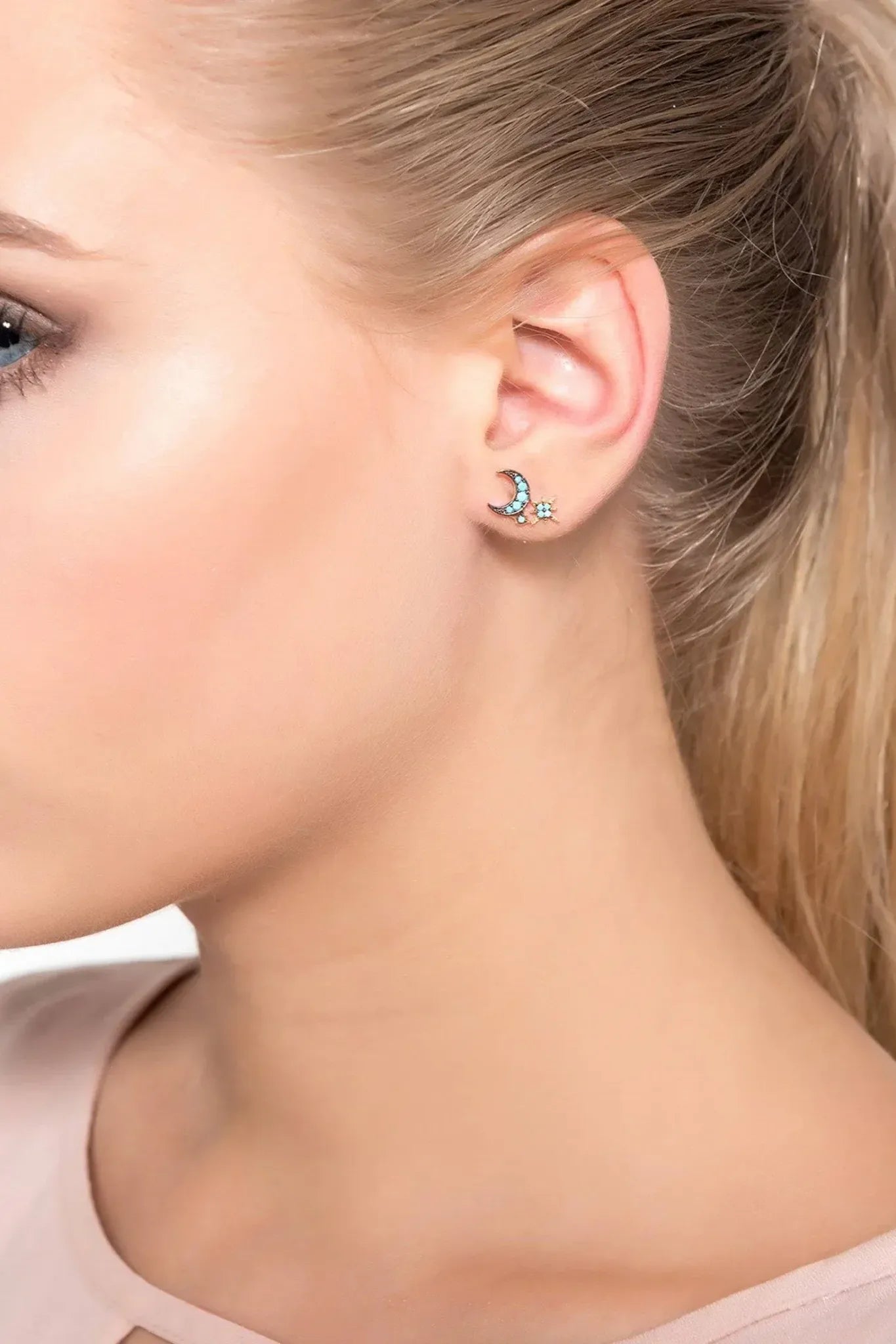 Moon And Starburst Mini Earrings Turquoise - LATELITA Earrings