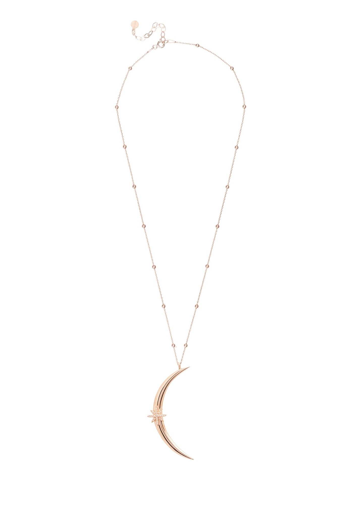 Moon Crescent Star Necklace Beaded Chain Rosegold - LATELITA Necklaces