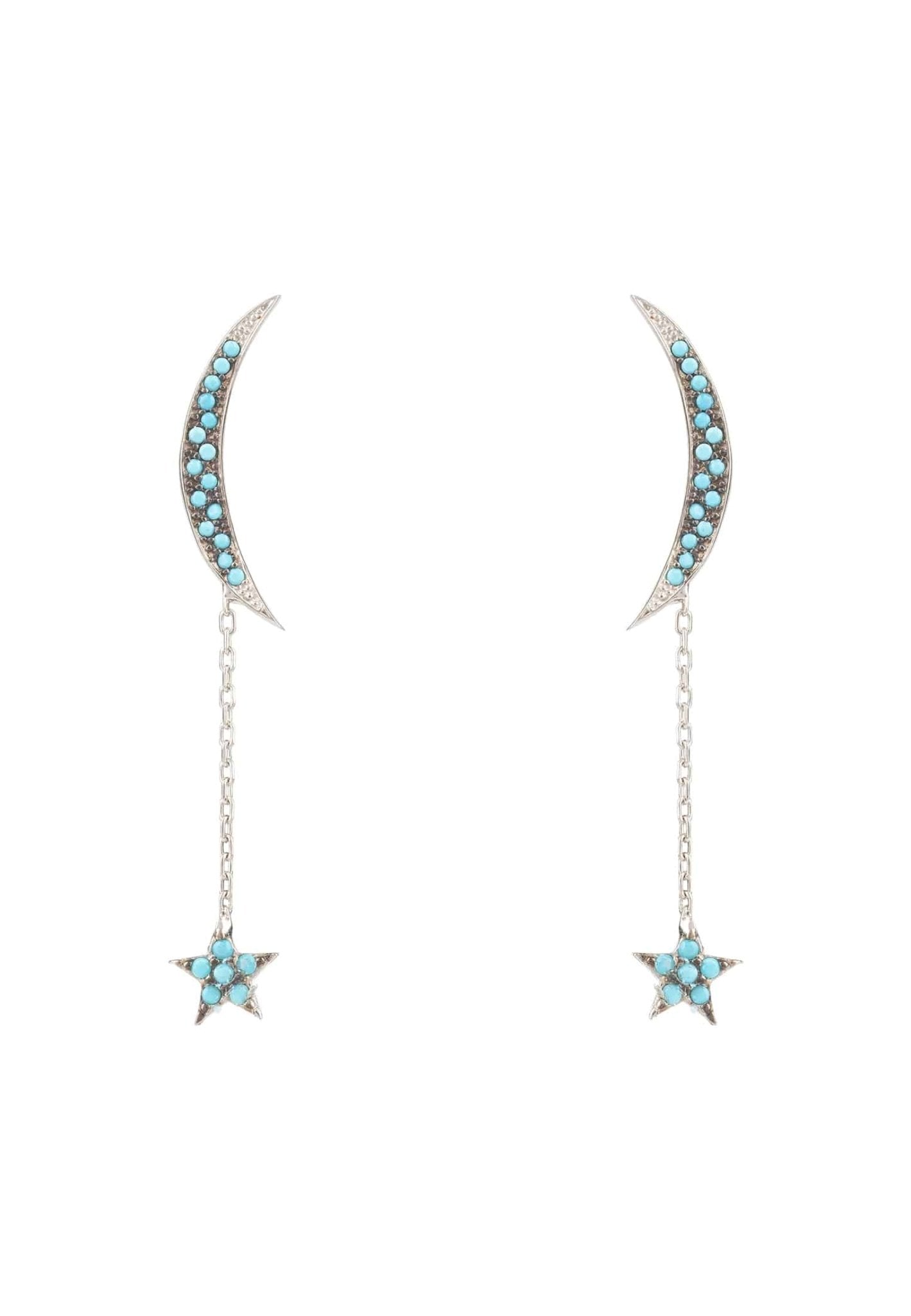 Moon & Star Drop Earrings Blue Turquoise Silver - LATELITA Earrings
