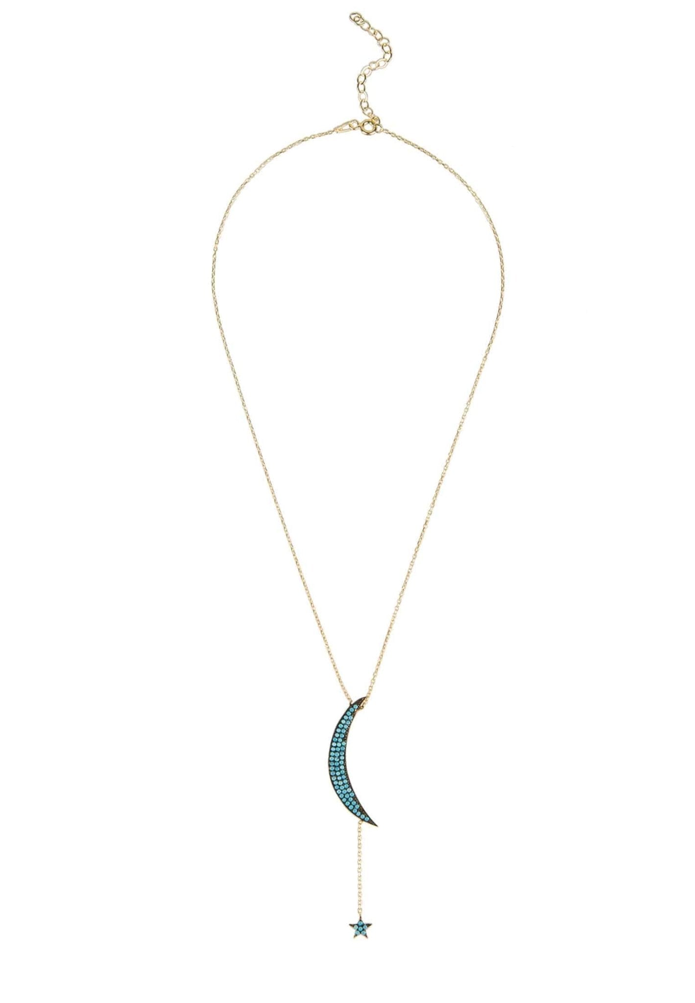 Moon & Star Large Pendant Necklace Blue Turquoise Rosegold - LATELITA Necklaces