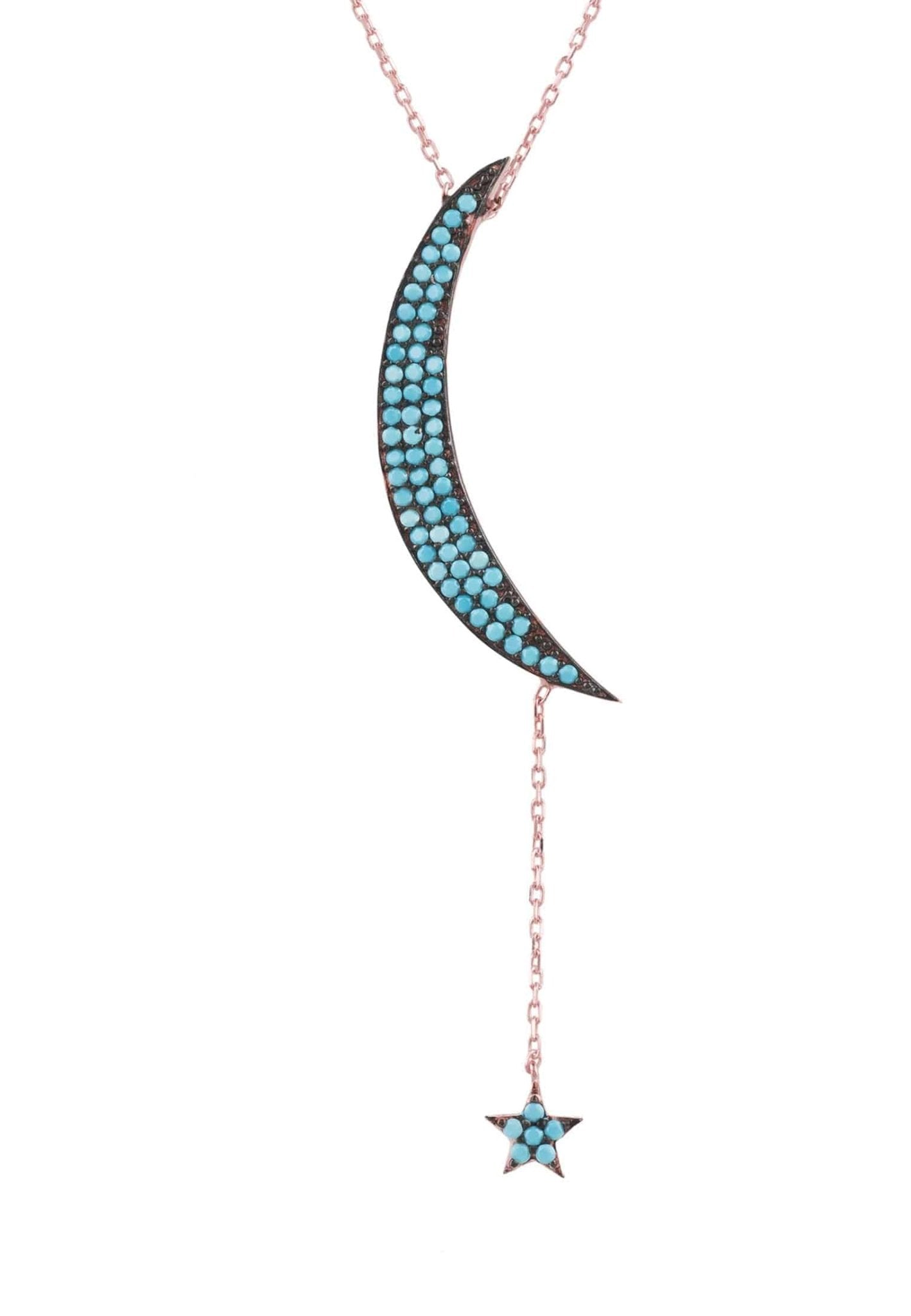 Moon & Star Large Pendant Necklace Blue Turquoise Rosegold - LATELITA Necklaces