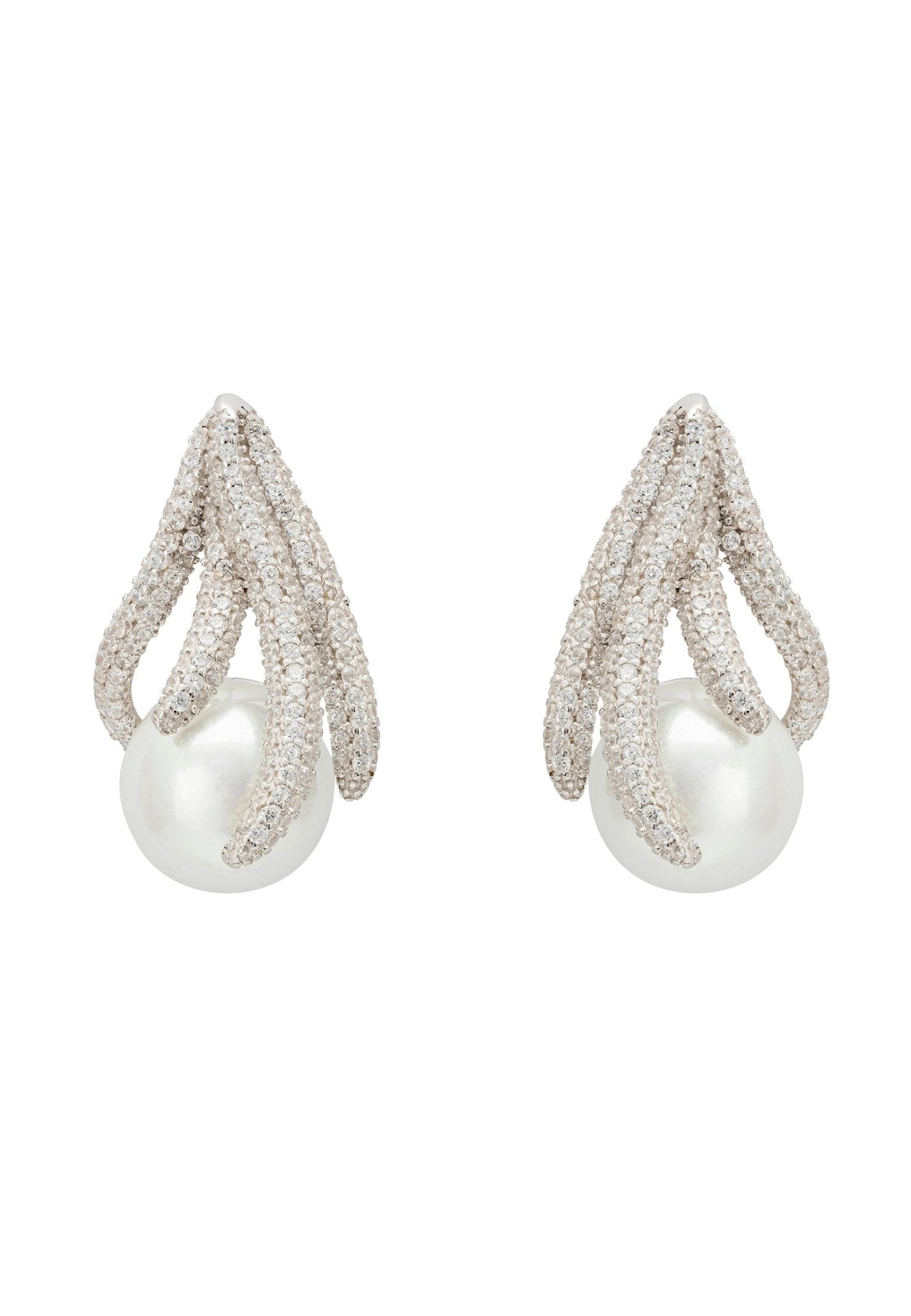 Moonlit Embrace Pearl Earrings Silver - LATELITA Earrings