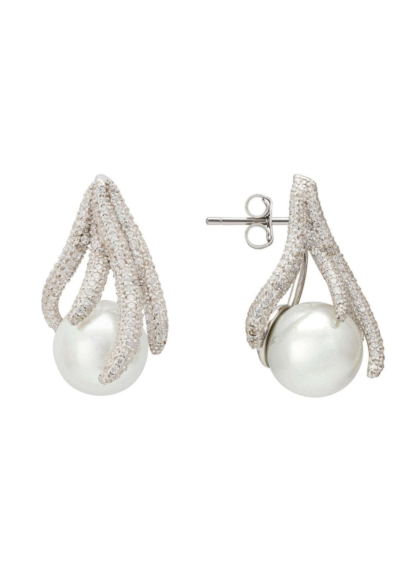 Moonlit Embrace Pearl Earrings Silver - LATELITA Earrings
