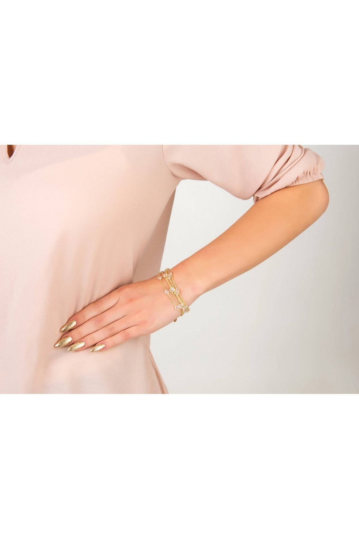 Naples Statement Gemstone Bracelet Gold Rose Quartz - LATELITA Bracelets