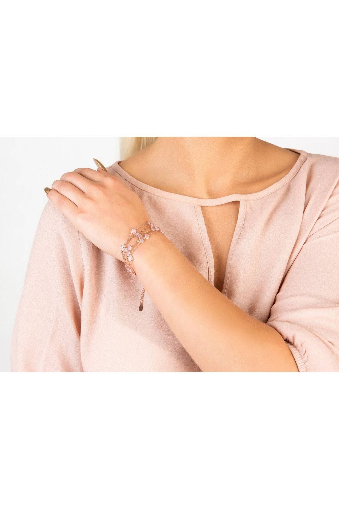 Naples Statement Gemstone Bracelet Rose Gold Rose Quartz - LATELITA Bracelets