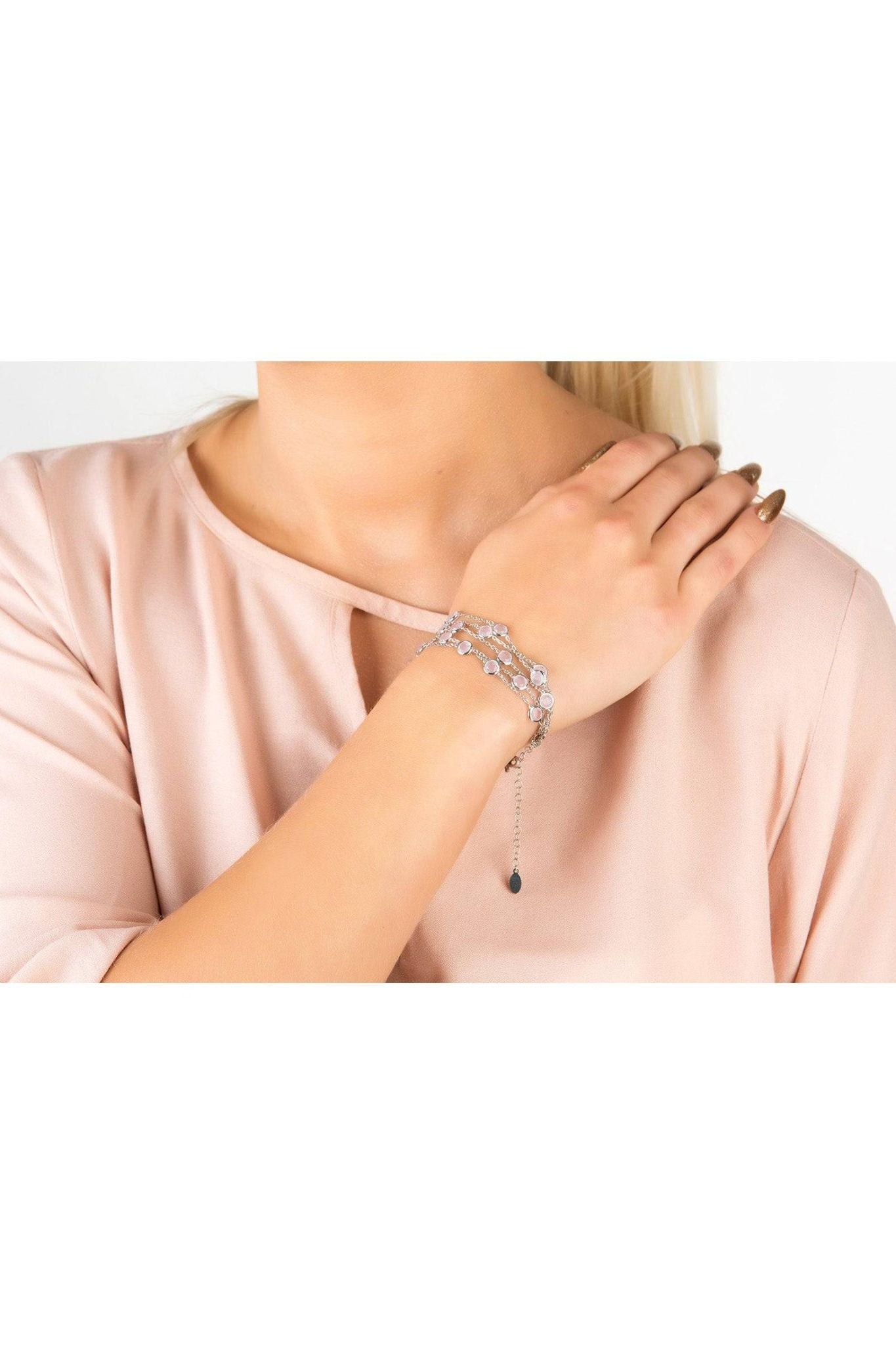 Naples Statement Gemstone Bracelet Silver Rose Quartz - LATELITA Bracelets