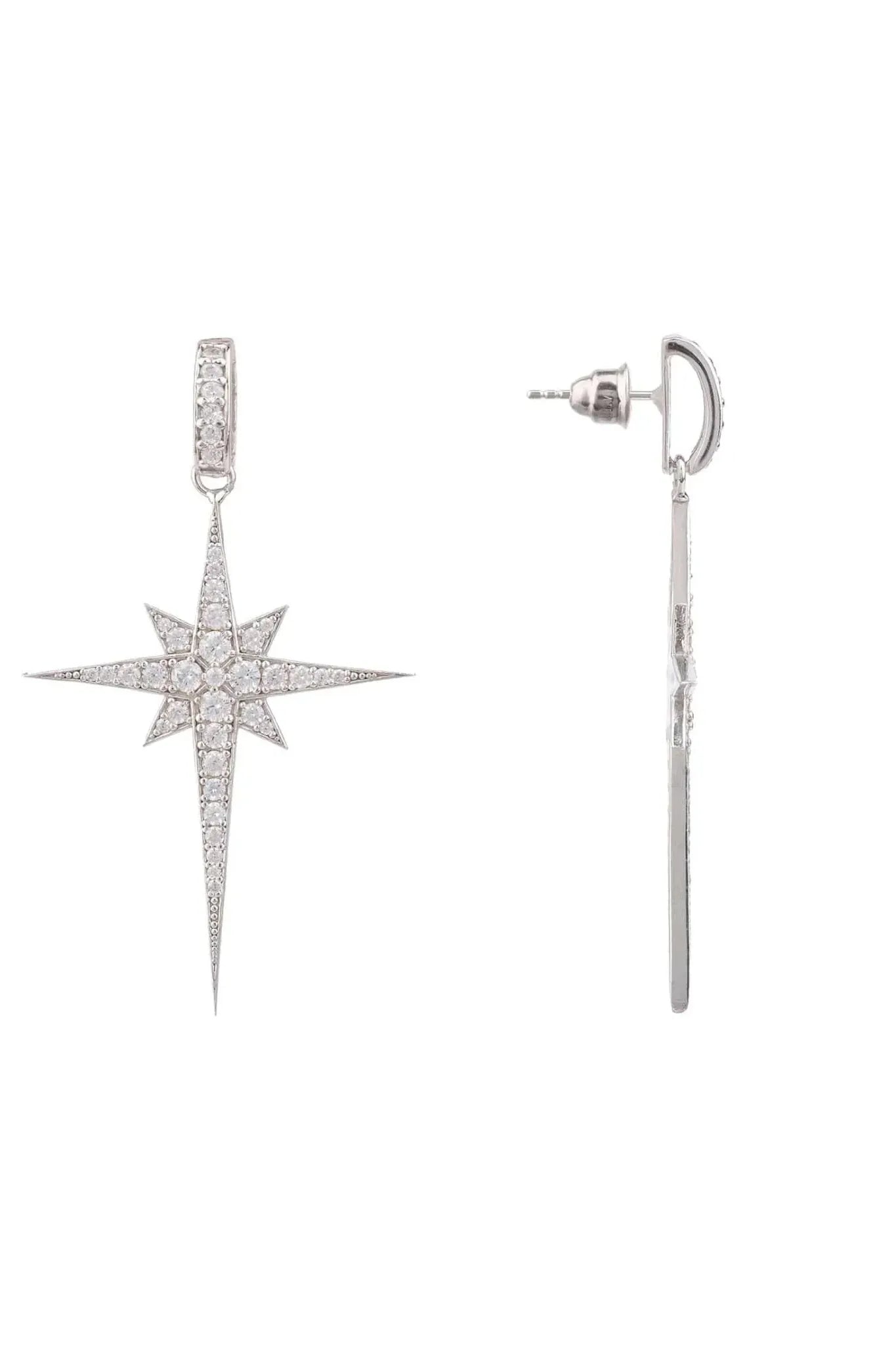North Star Burst Large Drop Earrings Silver - LATELITA Earrings