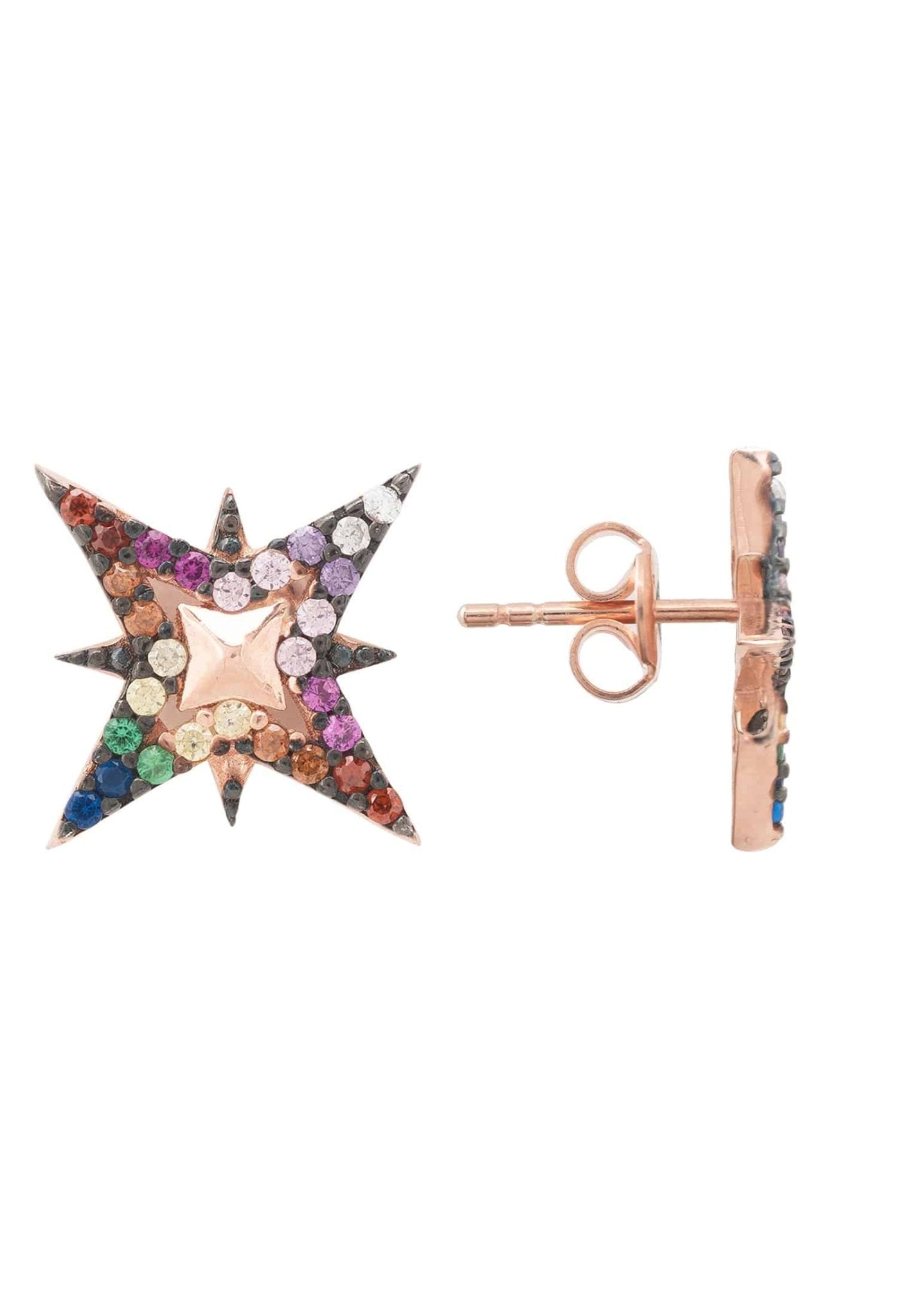 North Star Rainbow Stud Earrings Rosegold - LATELITA Earrings