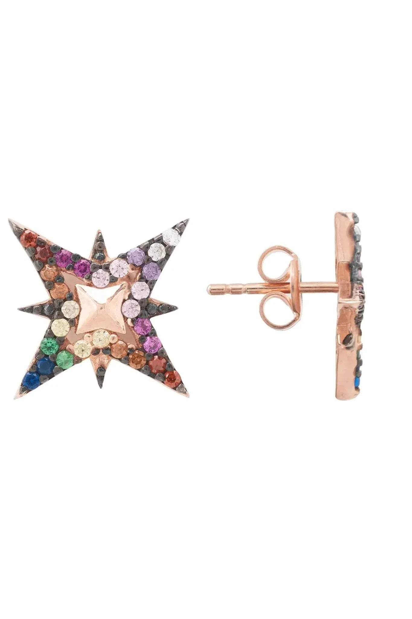 North Star Rainbow Stud Earrings Rosegold - LATELITA Earrings