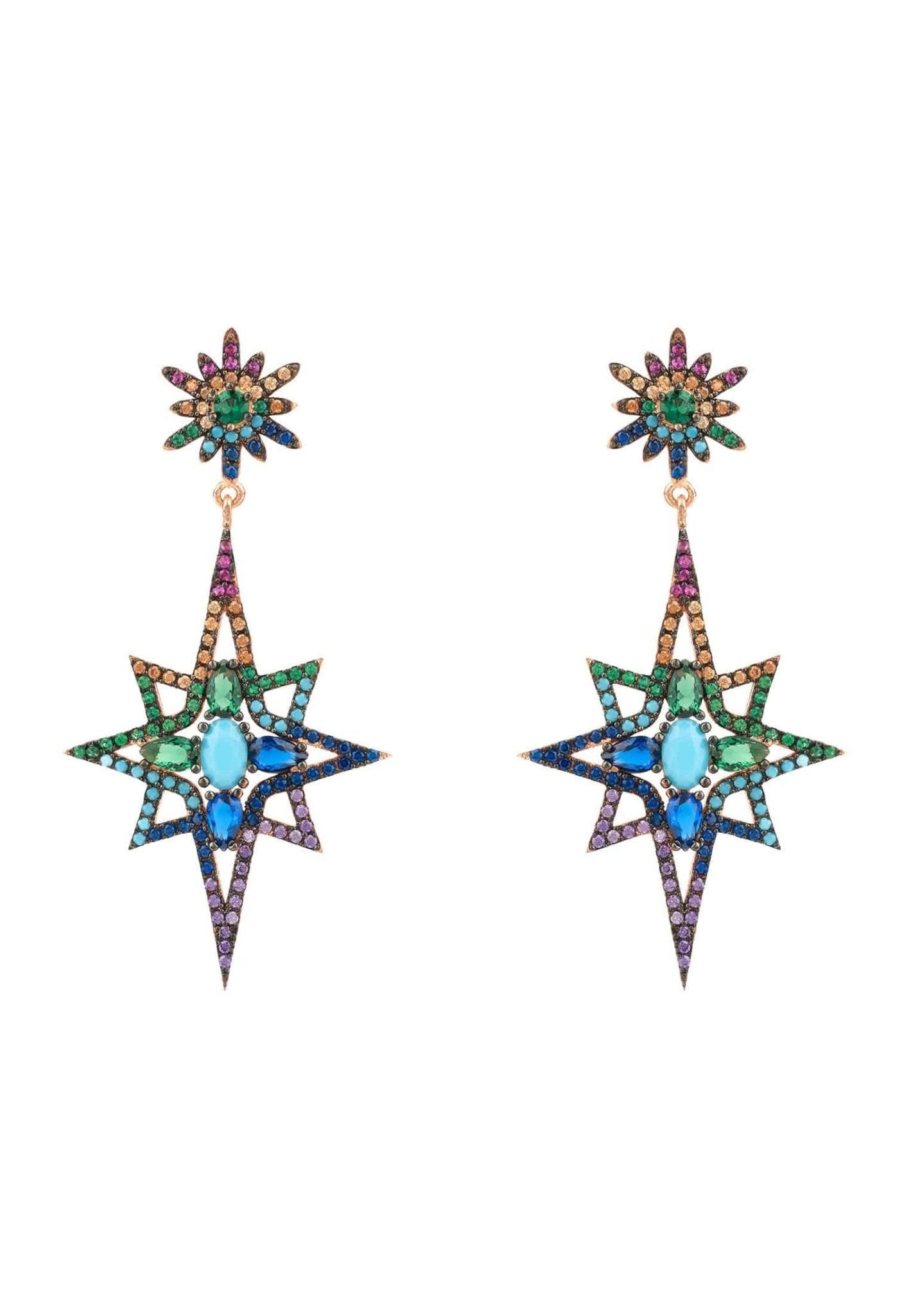 Northern Star Burst Multi Coloured Gemstone Earrings Rosegold - LATELITA Earrings