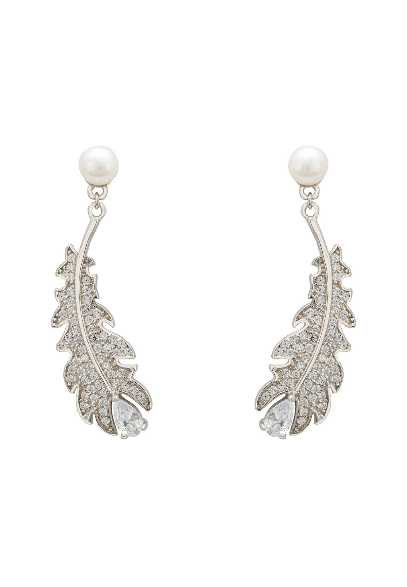 Oak Leaf Pearl Drop Earrings Silver - LATELITA Earrings