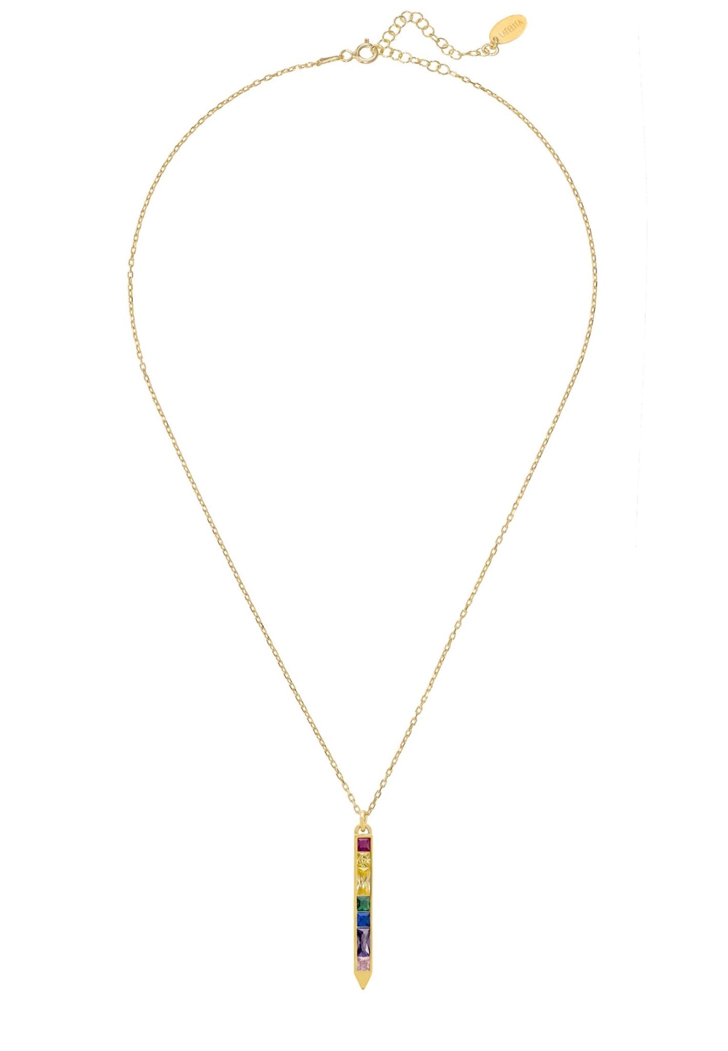 Obelisk Rainbow Baguette Pendant Necklace Gold - LATELITA Necklaces