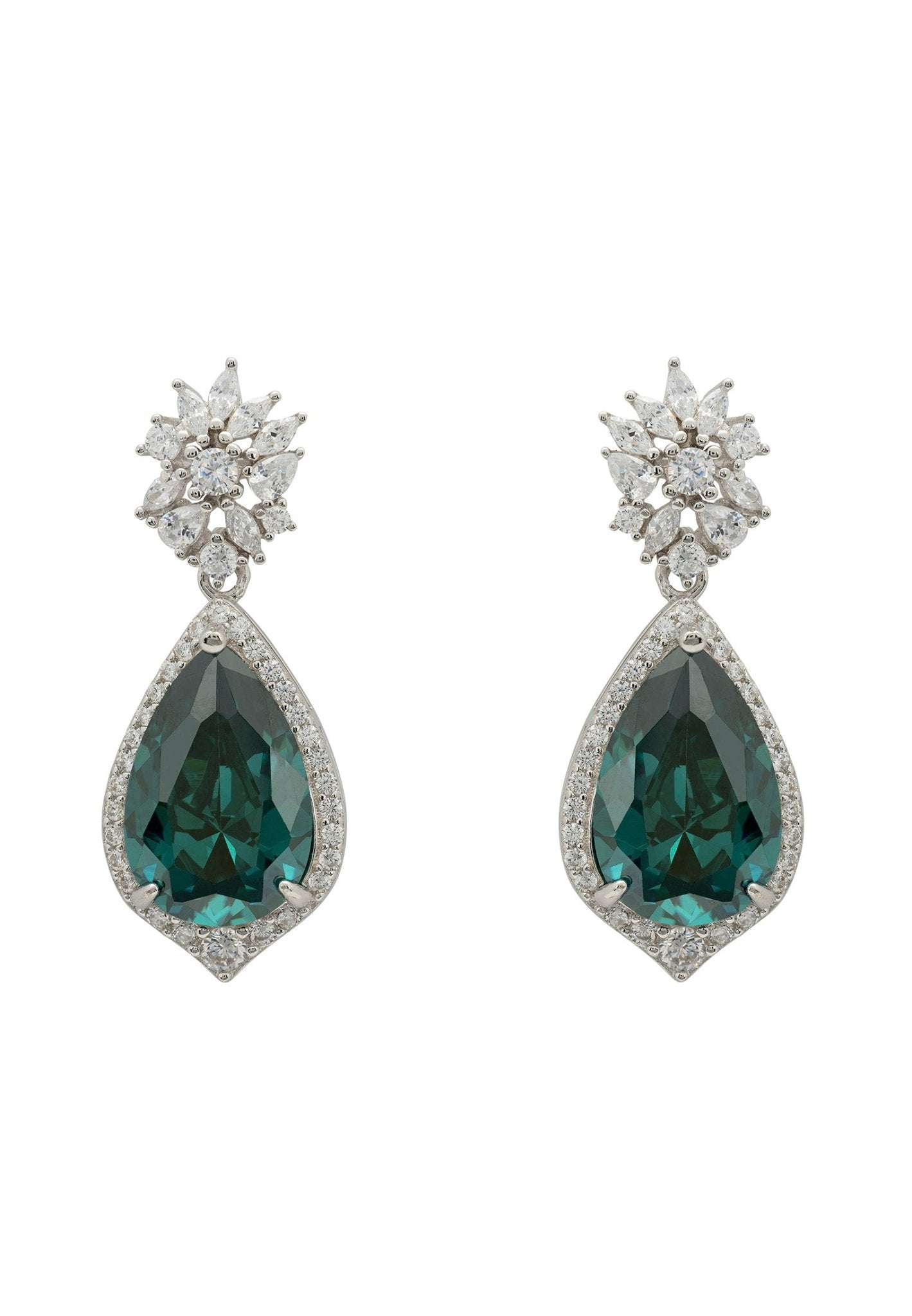 Olivia Teardrop Crystal Drop Earrings Emerald Green Silver - LATELITA Earrings