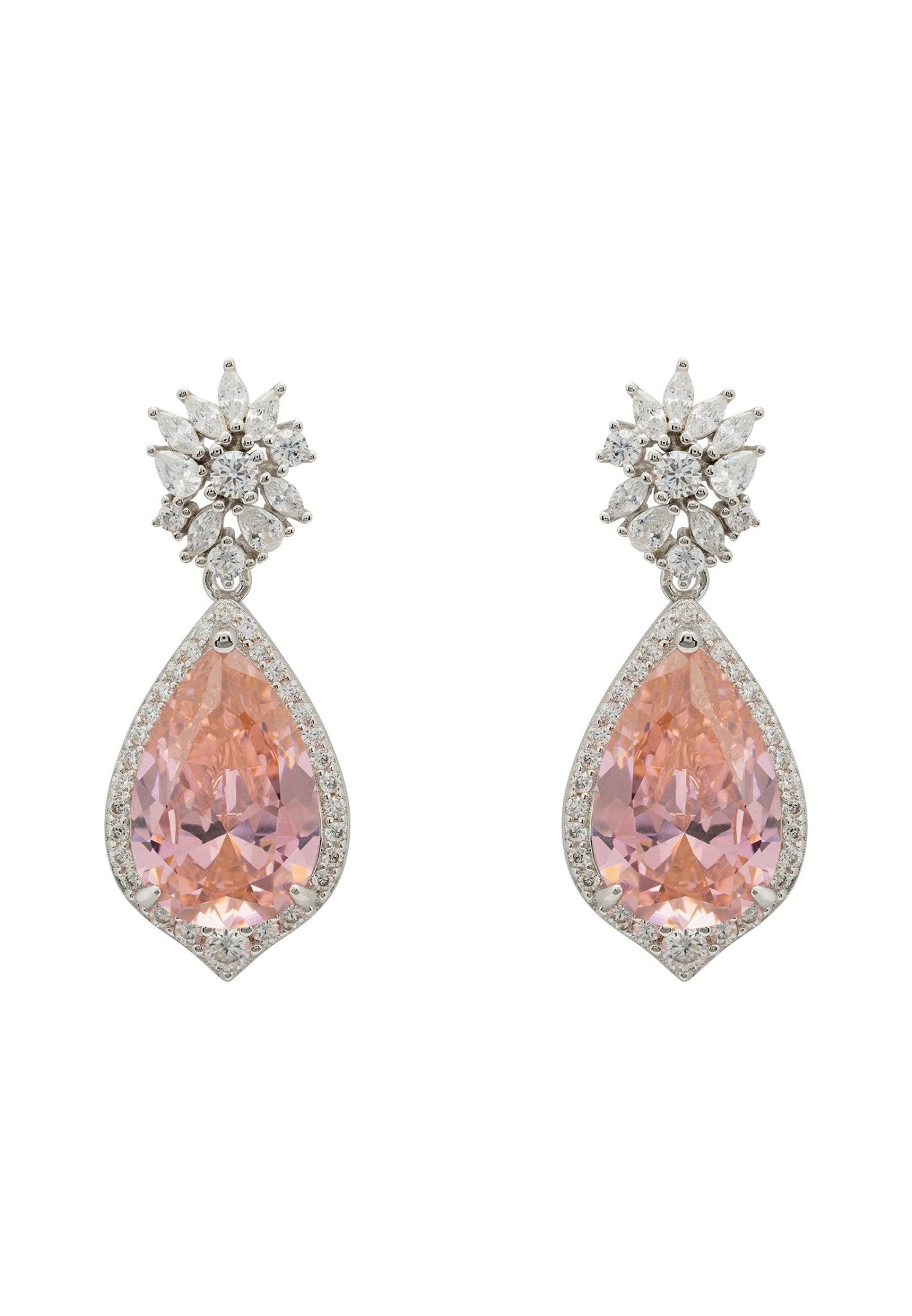 Olivia Teardrop Crystal Drop Earrings Morganite Pink Silver - LATELITA Earrings