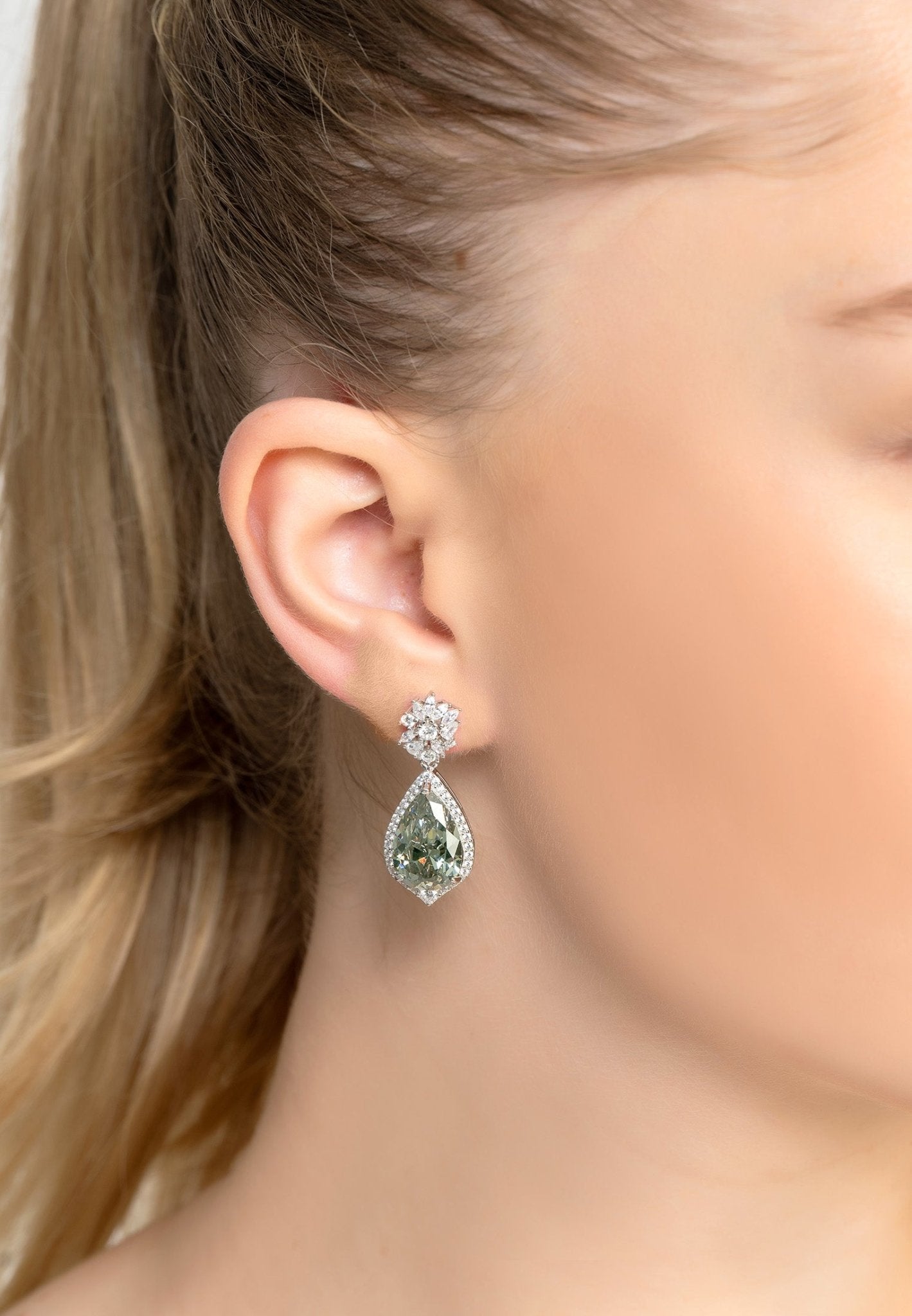 Olivia Teardrop Crystal Drop Earrings Peridot Green Silver - LATELITA Earrings