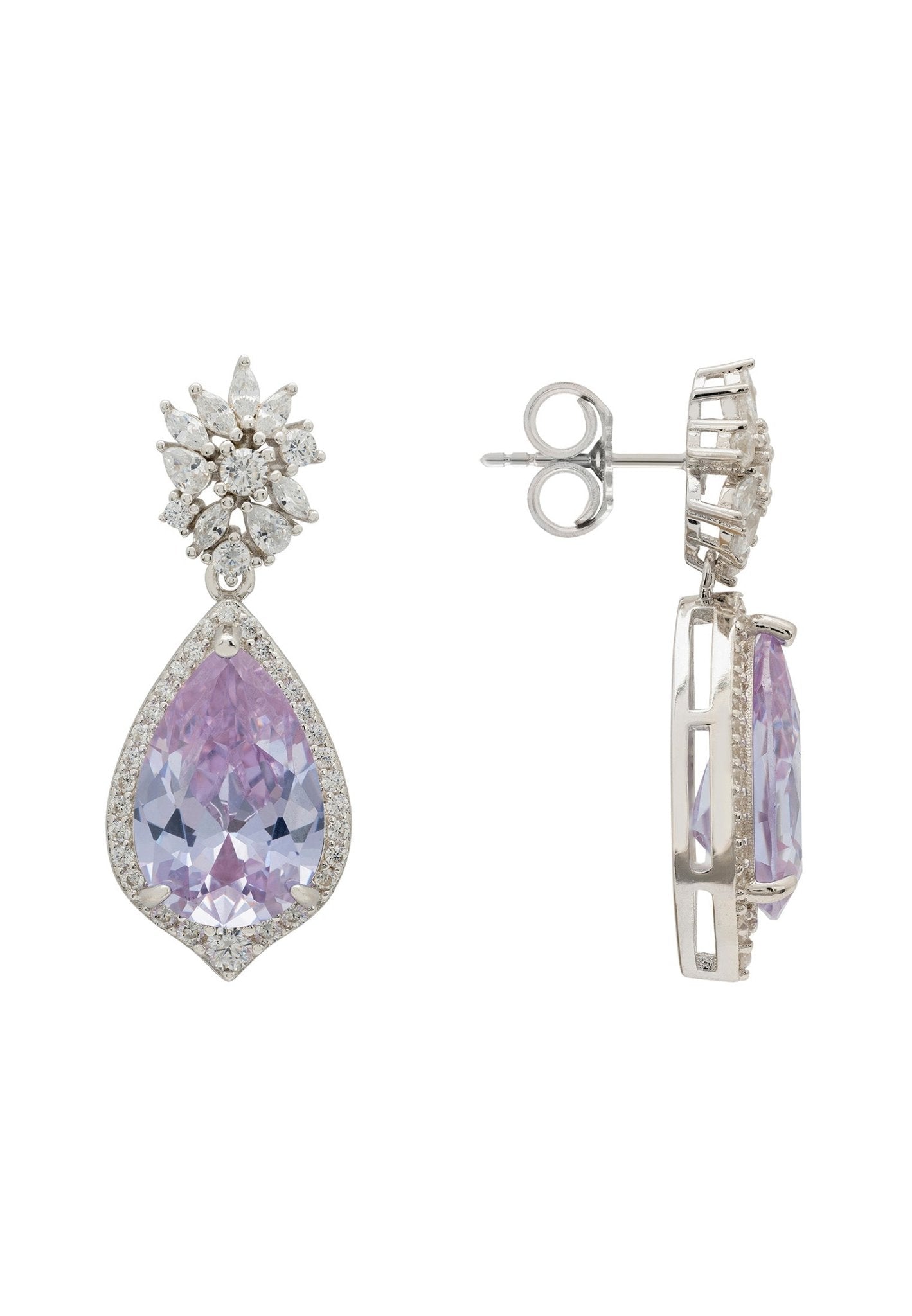 Olivia Teardrop Crystal Drop Earrings Tanzanite Blue Silver - LATELITA Earrings