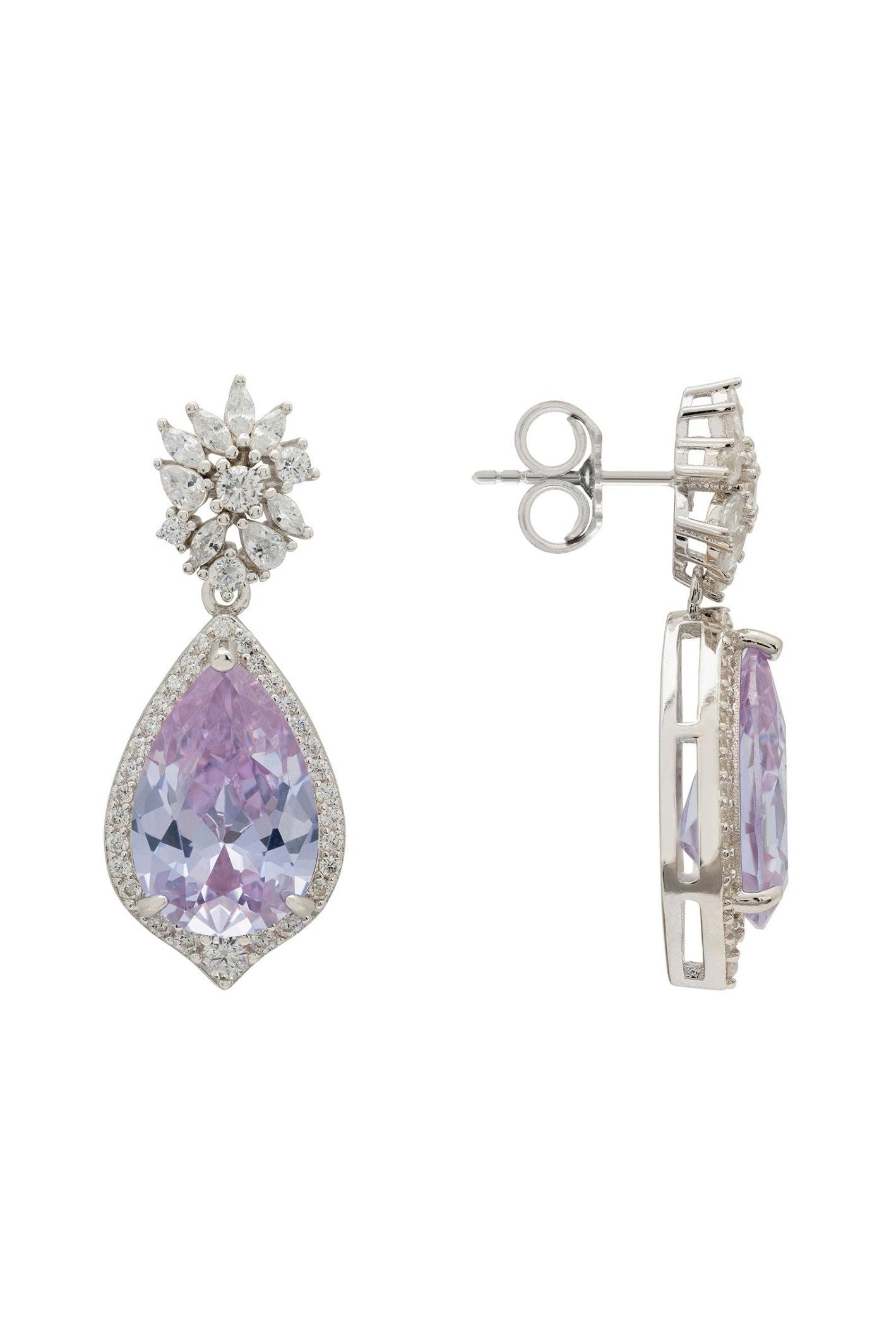 Olivia Teardrop Crystal Drop Earrings Tanzanite Blue Silver - LATELITA Earrings