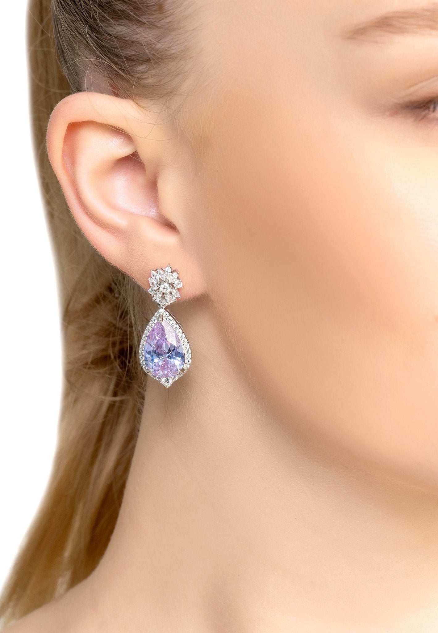 Olivia Teardrop Crystal Drop Earrings Tanzanite Blue Silver - LATELITA Earrings