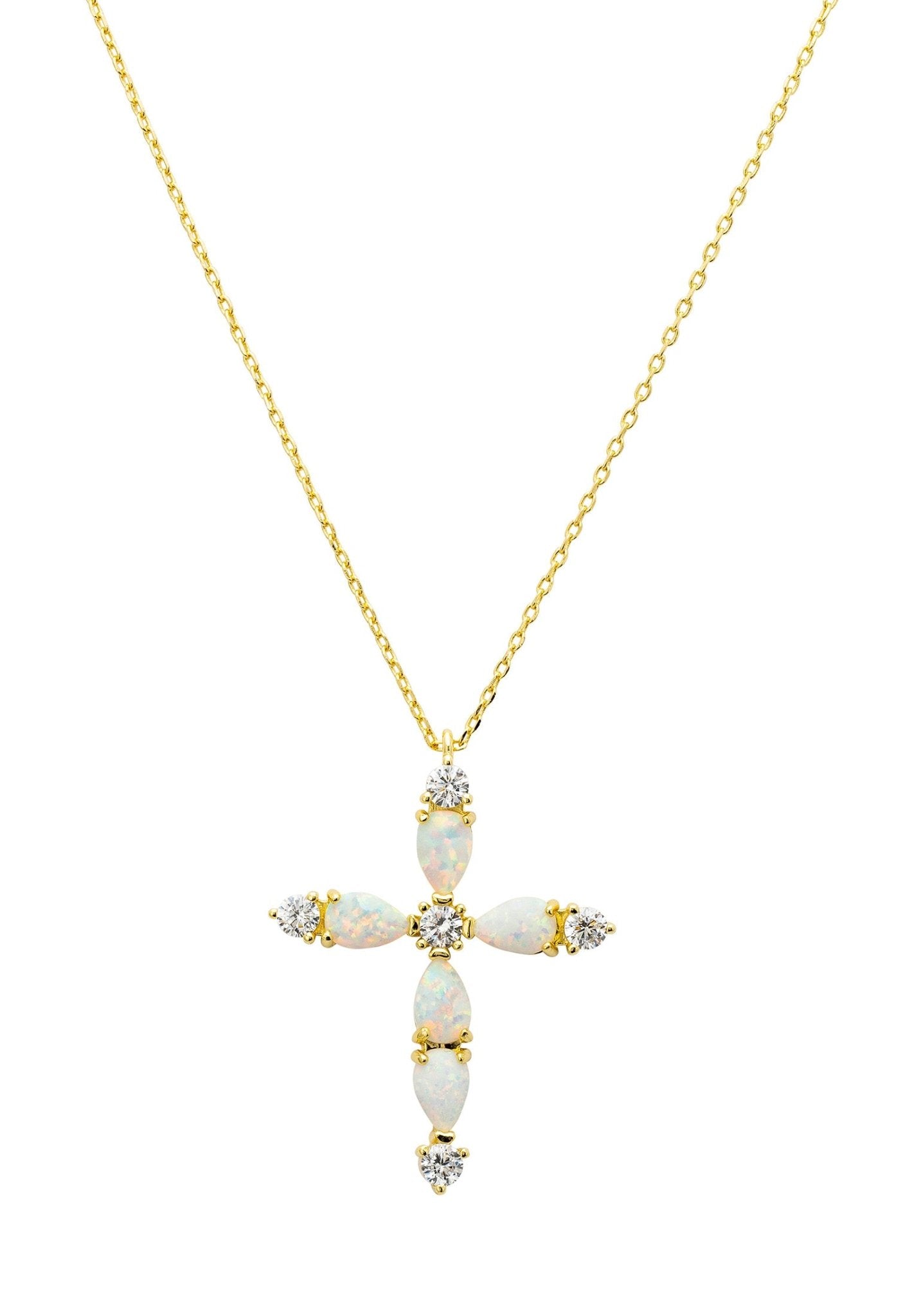 Opal And Sparkle Cross Pendant Necklace Gold - LATELITA Necklaces