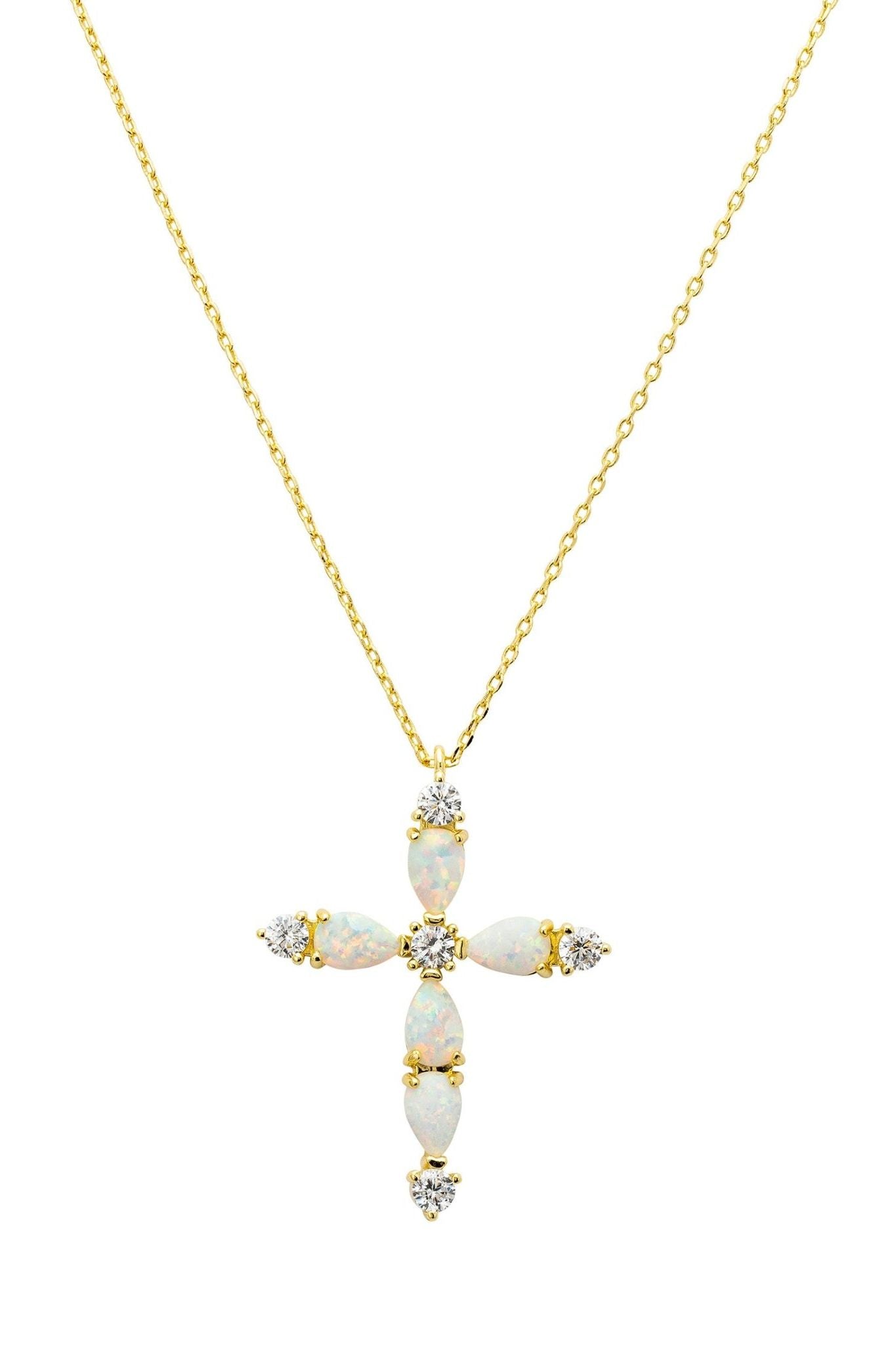 Opal And Sparkle Cross Pendant Necklace Gold - LATELITA Necklaces