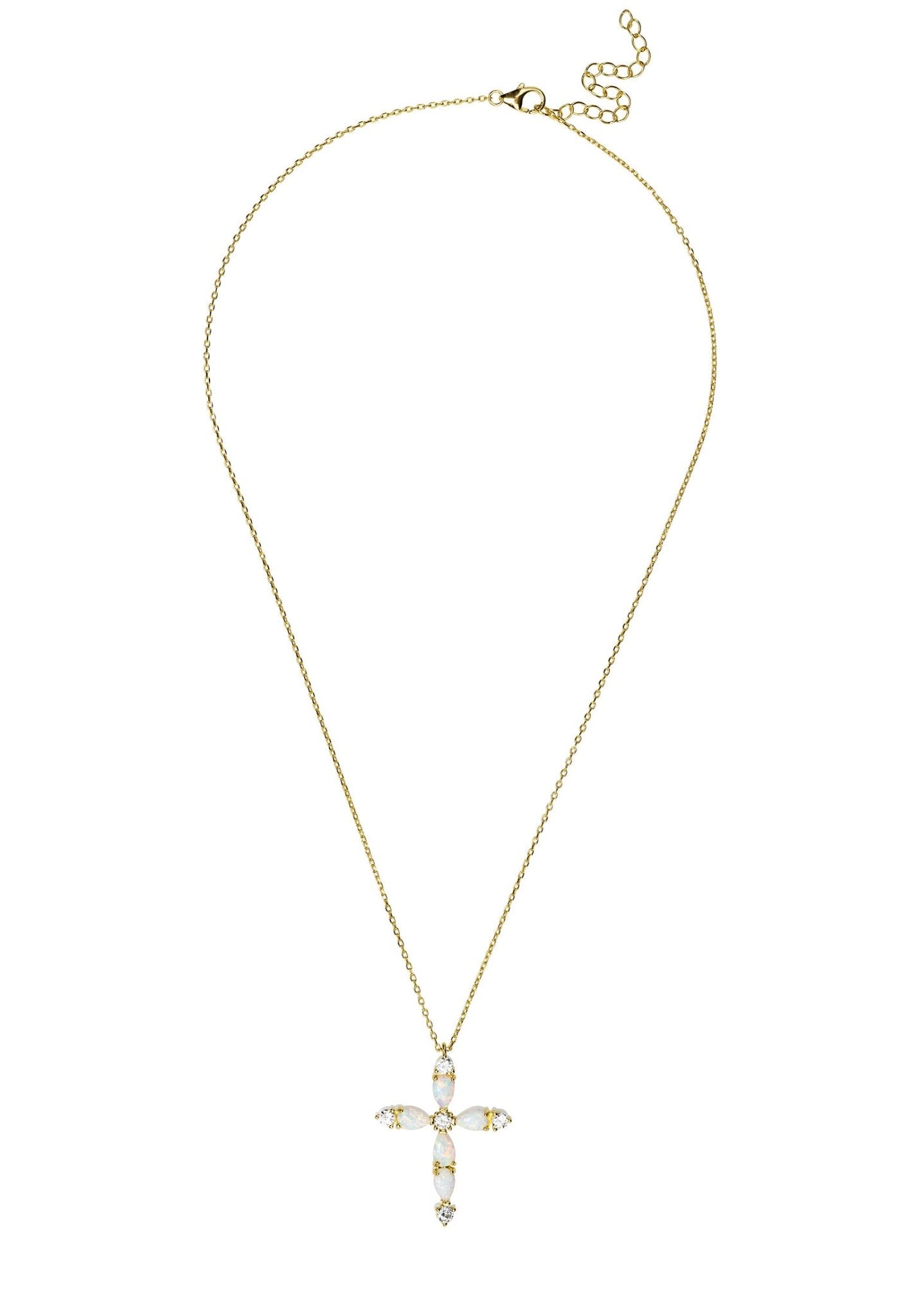 Opal And Sparkle Cross Pendant Necklace Gold - LATELITA Necklaces