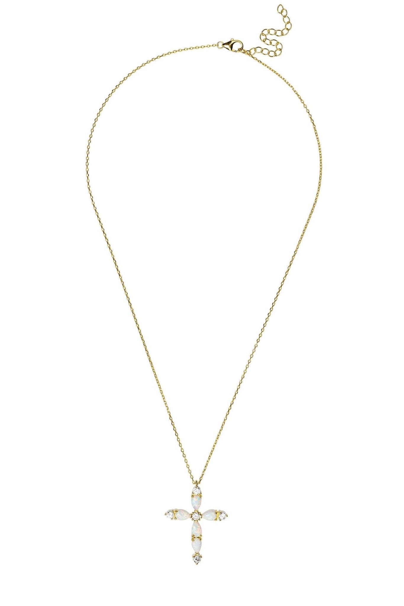 Opal And Sparkle Cross Pendant Necklace Gold - LATELITA Necklaces