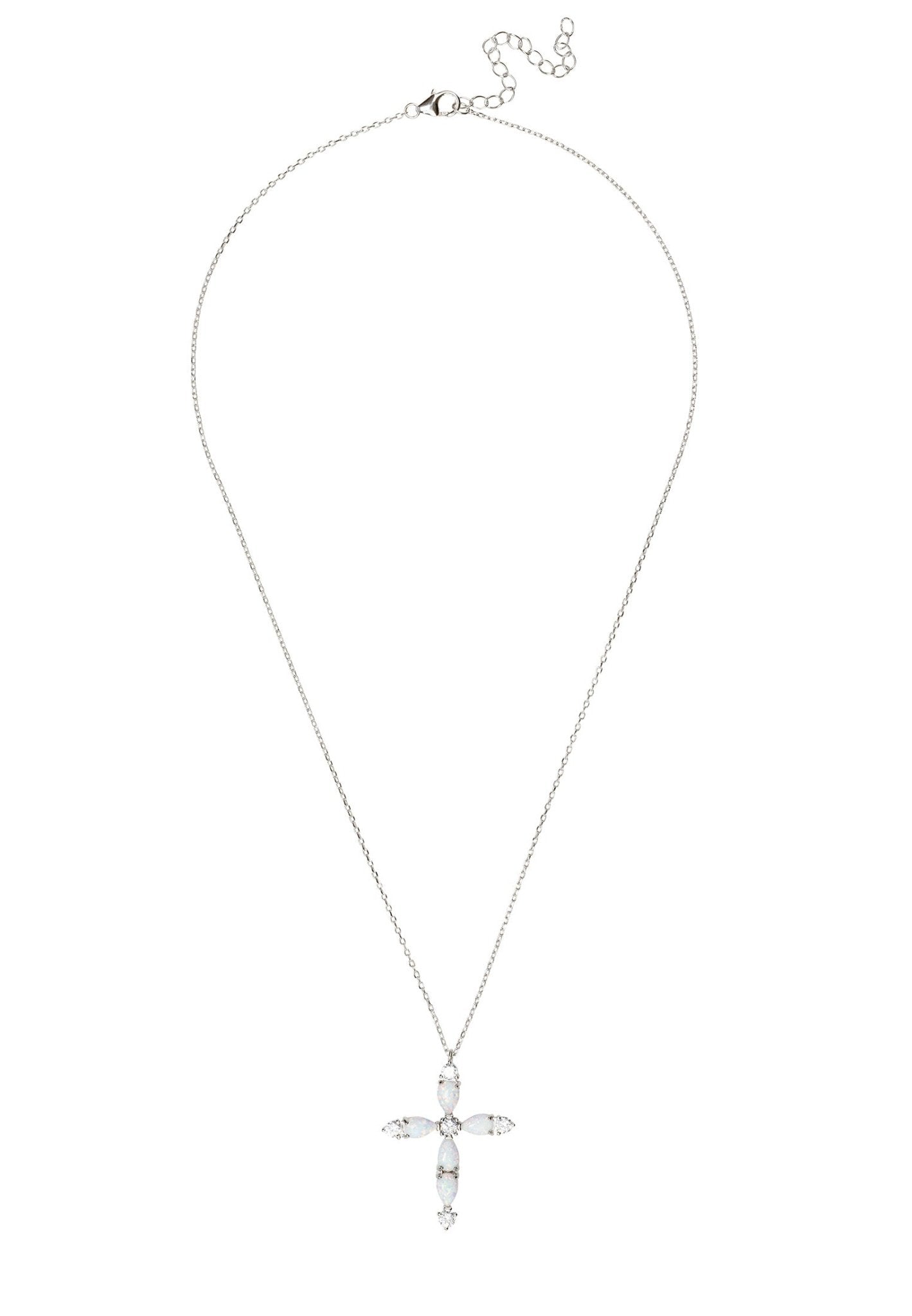 Opal And Sparkle Cross Pendant Necklace Silver - LATELITA Necklaces