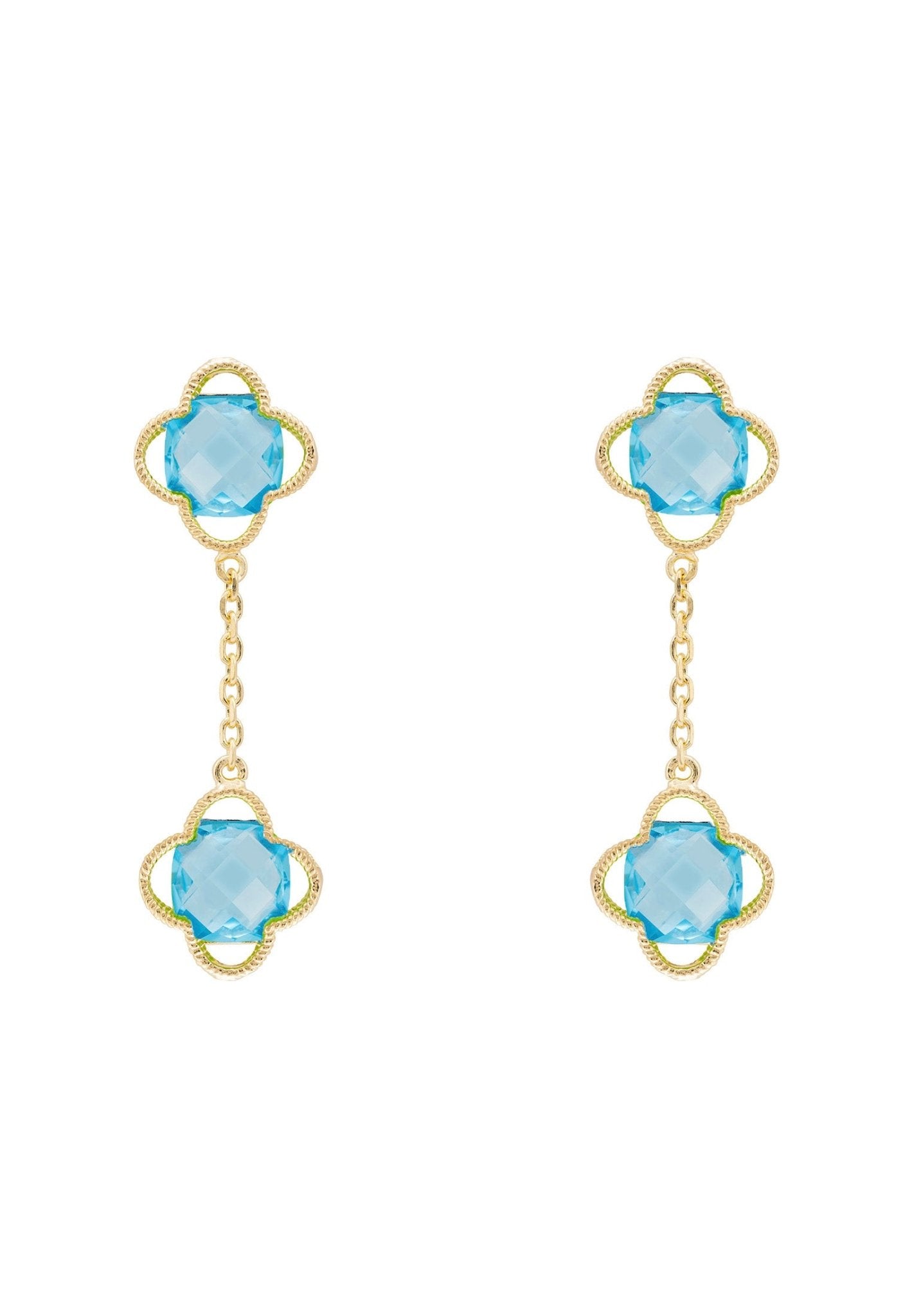 Open Clover Double Drop Earrings Gold Blue Topaz - LATELITA Earrings