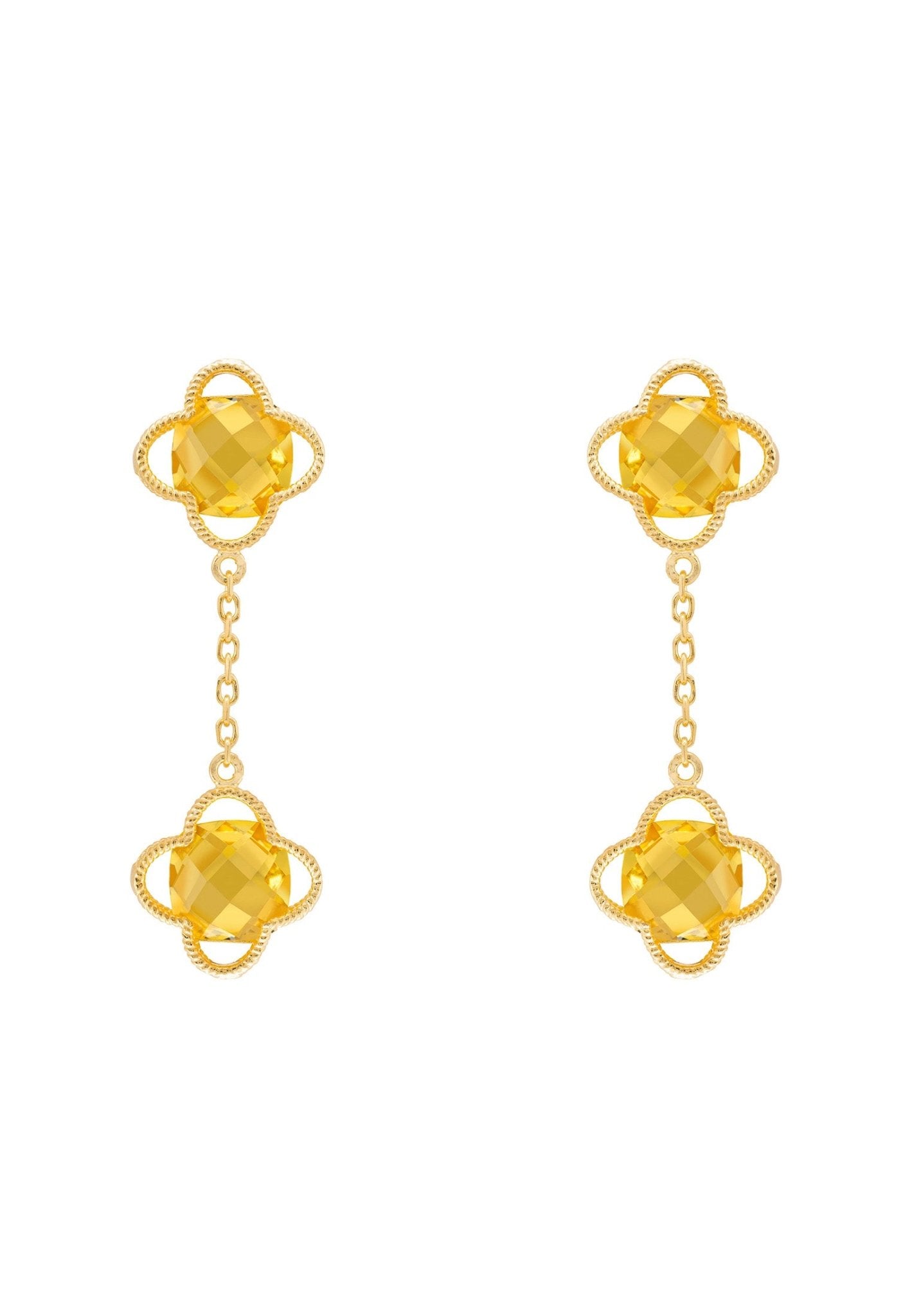 Open Clover Double Drop Earrings Gold Citrine Hydro - LATELITA Earrings