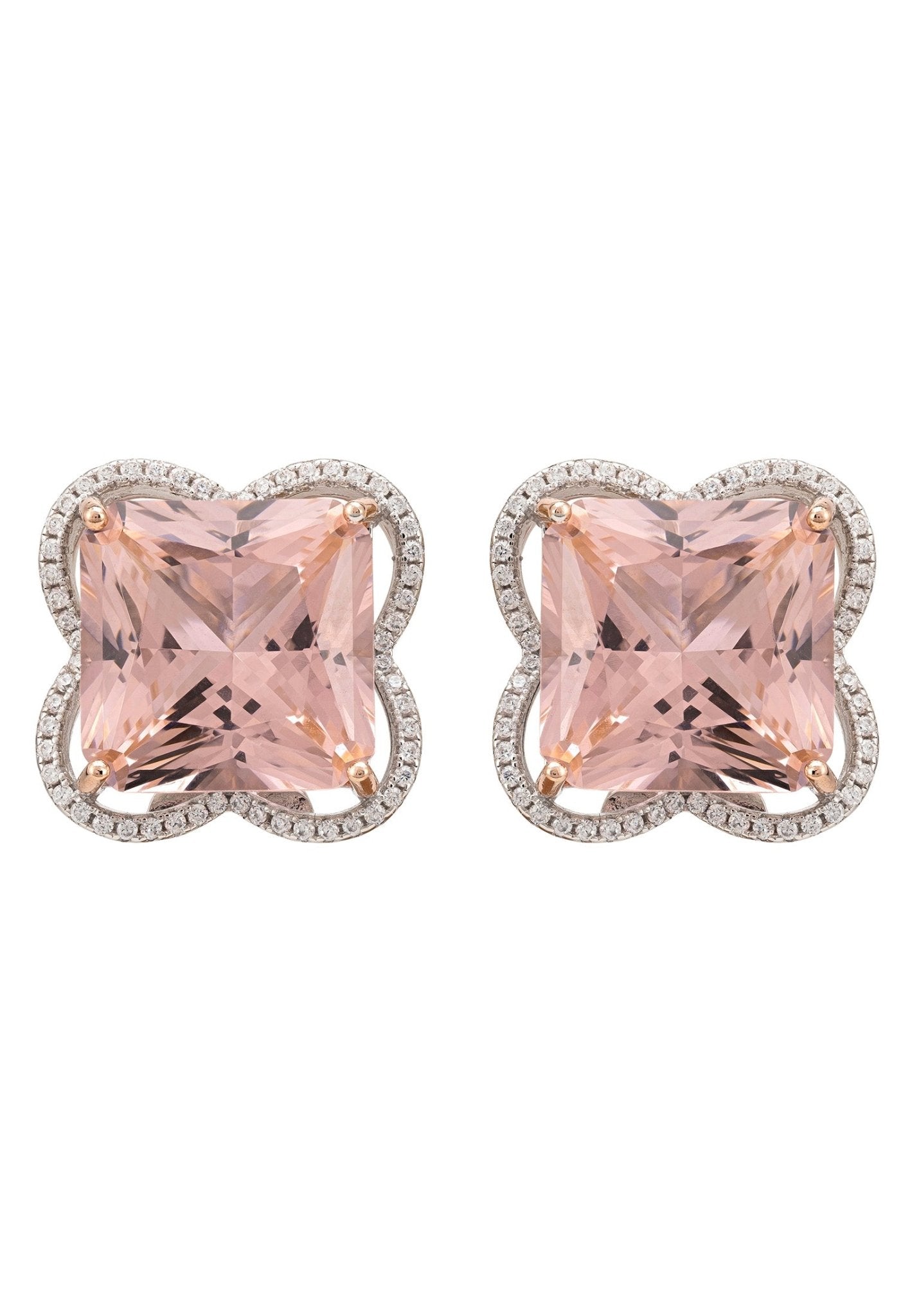 Open Clover Flower Earrings Silver Pink Morganite - LATELITA Earrings