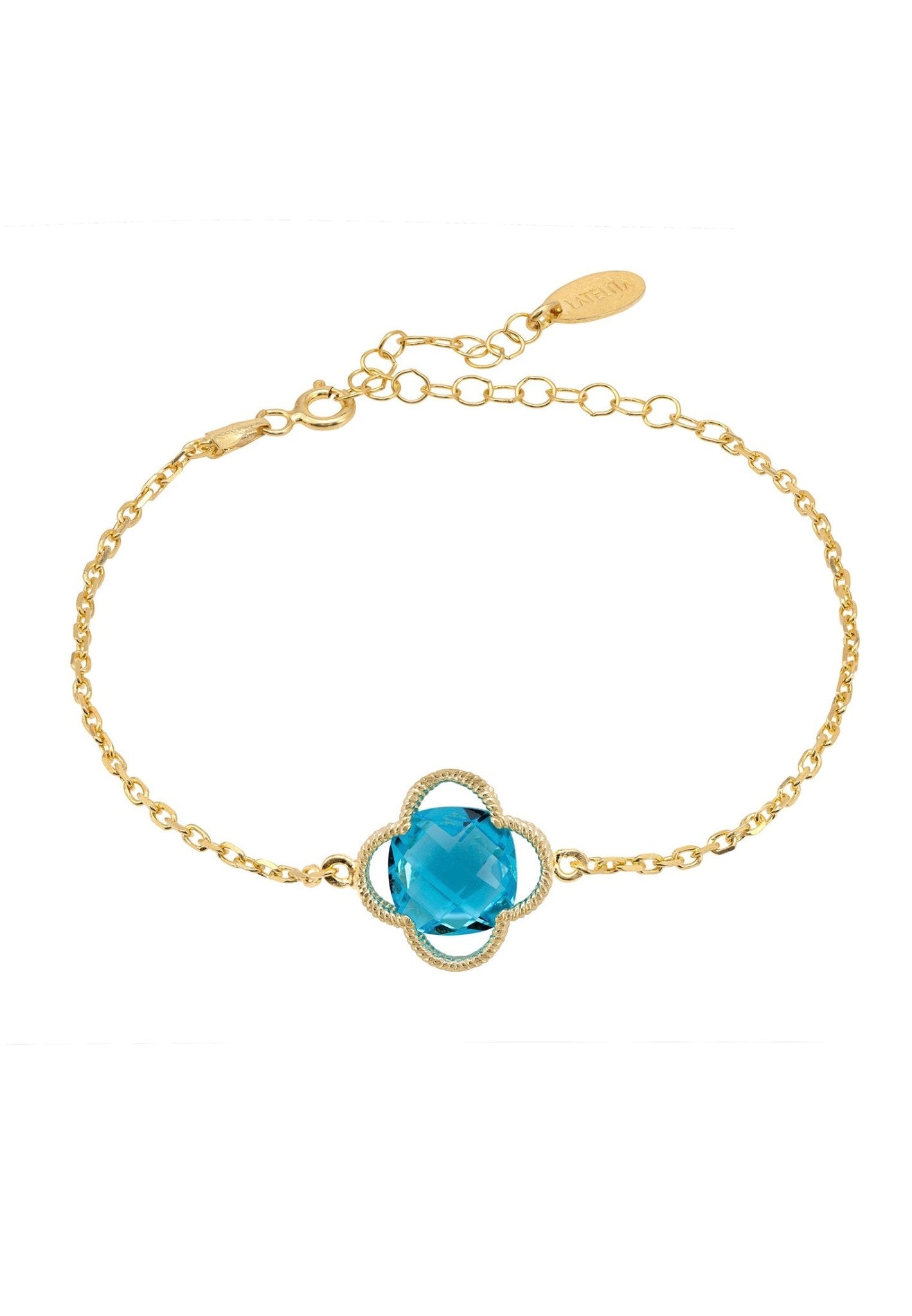 Open Clover Flower Gemstone Bracelet Gold Blue Topaz - LATELITA Bracelets