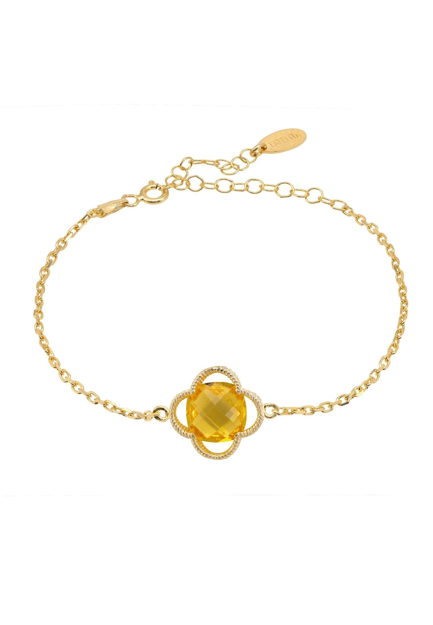 Open Clover Flower Gemstone Bracelet Gold Citrine - LATELITA Bracelets