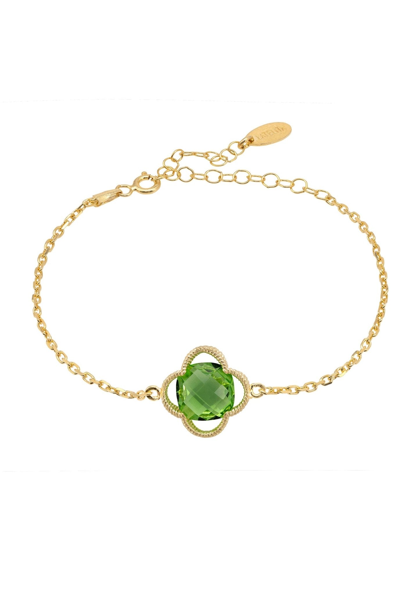 Open Clover Flower Gemstone Bracelet Gold Peridot - LATELITA Bracelets