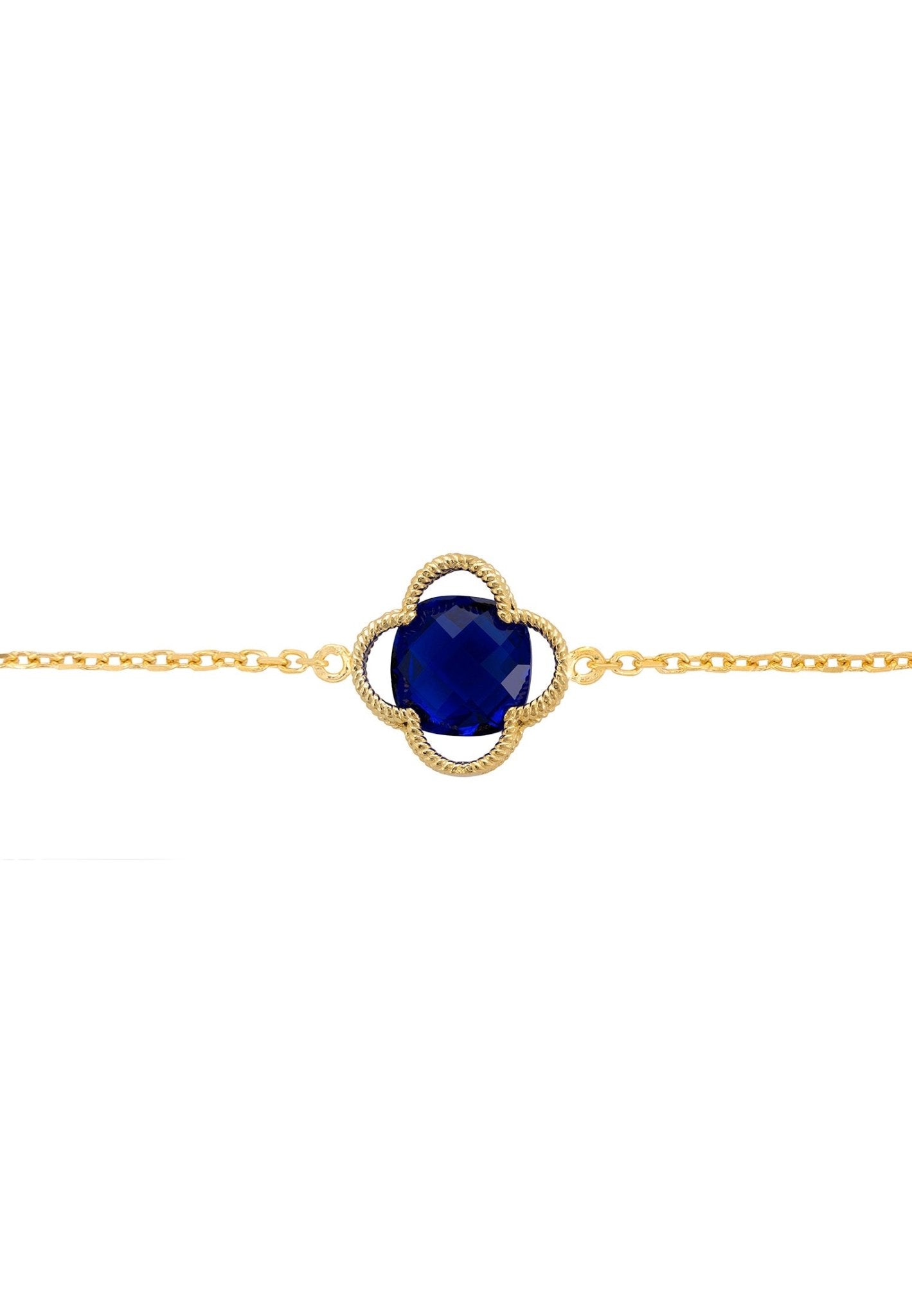 Open Clover Flower Gemstone Bracelet Gold Sapphire - LATELITA Bracelets