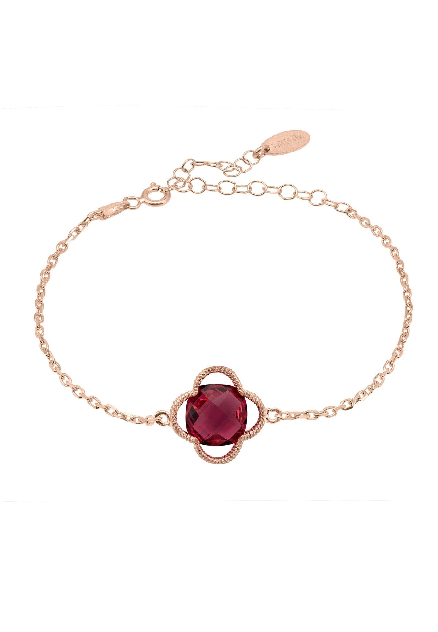 Open Clover Flower Gemstone Bracelet Rosegold Pink Tourmaline - LATELITA Bracelets