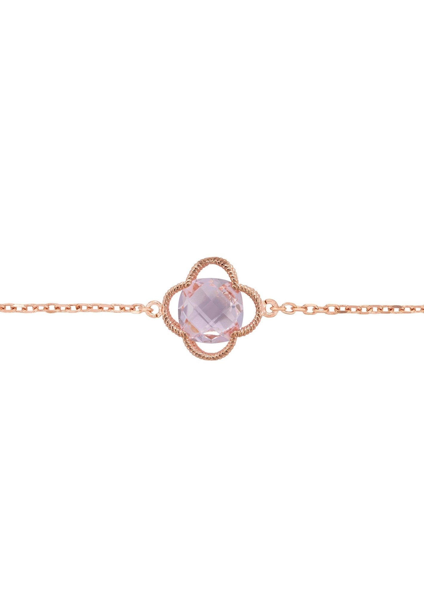 Open Clover Flower Gemstone Bracelet Rosegold Rose Quartz - LATELITA Bracelets