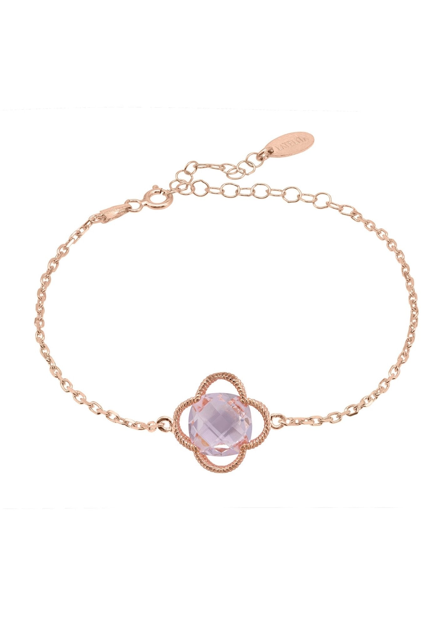 Open Clover Flower Gemstone Bracelet Rosegold Rose Quartz - LATELITA Bracelets