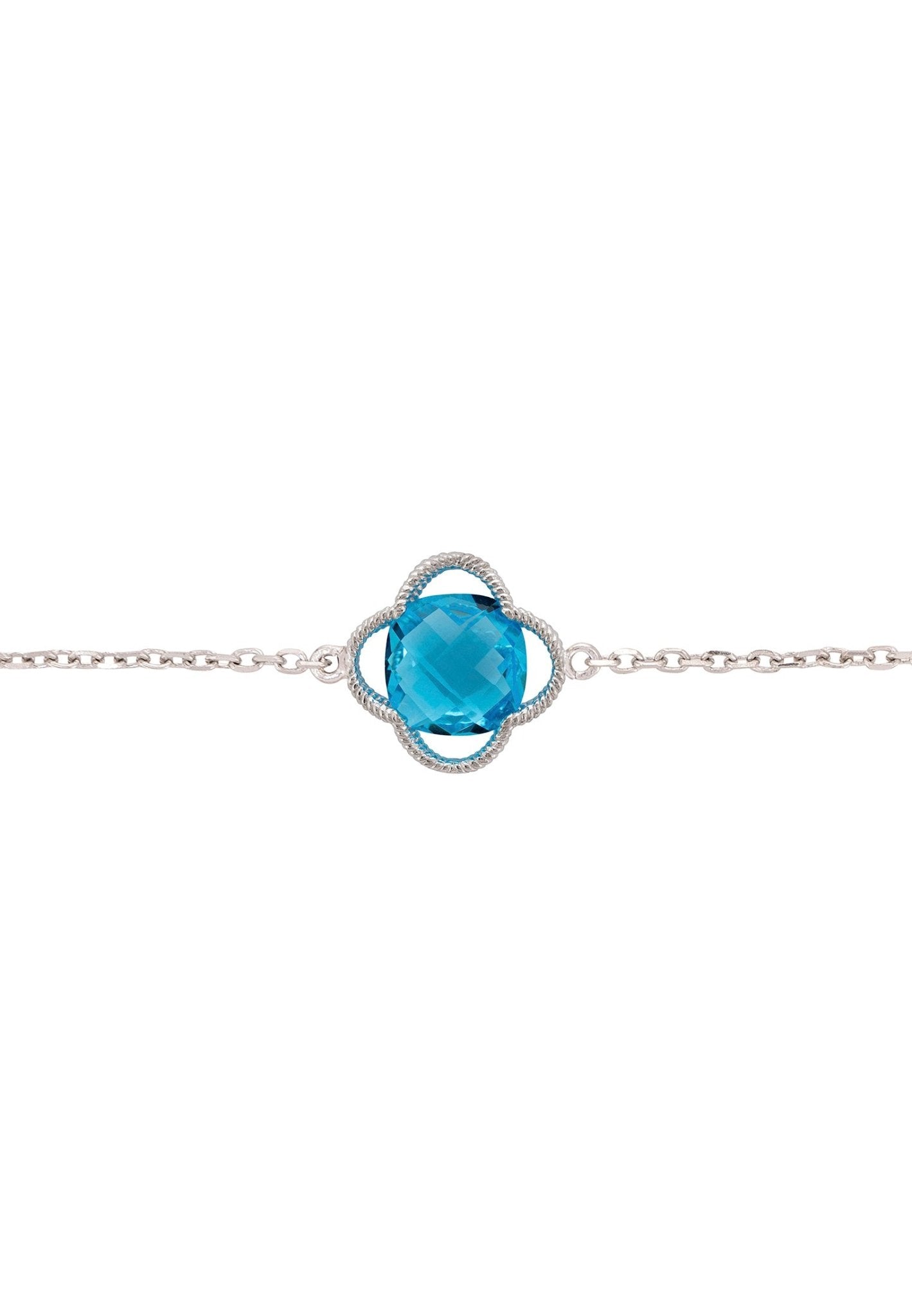Open Clover Flower Gemstone Bracelet Silver Blue Topaz - LATELITA Bracelets
