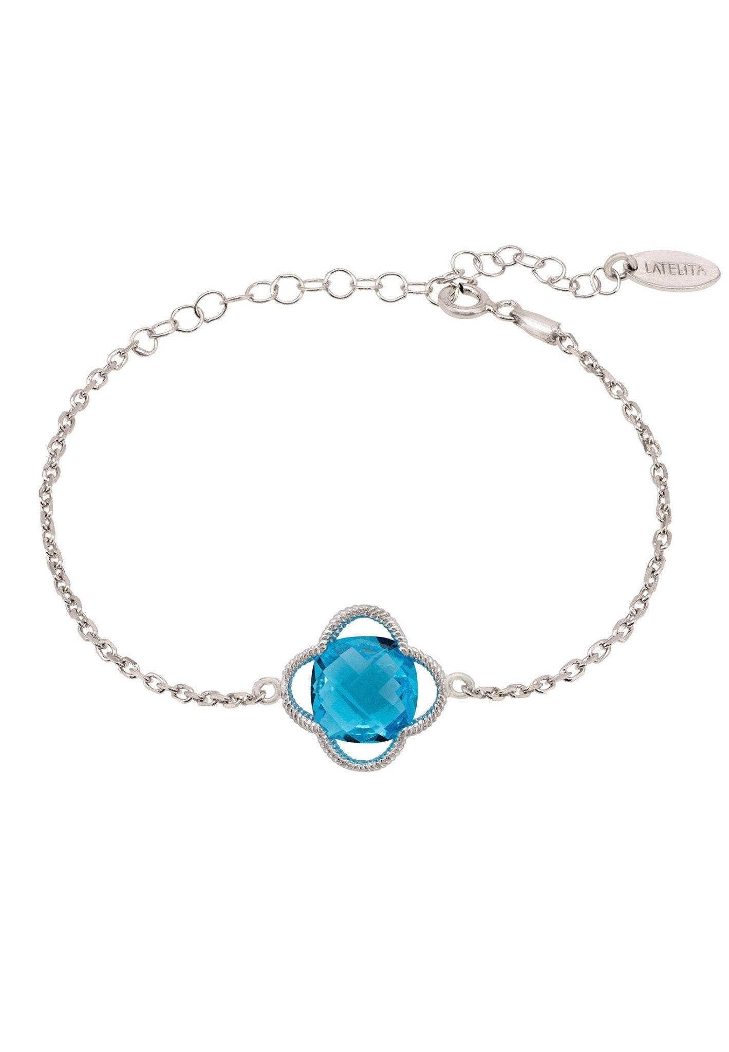Open Clover Flower Gemstone Bracelet Silver Blue Topaz - LATELITA Bracelets
