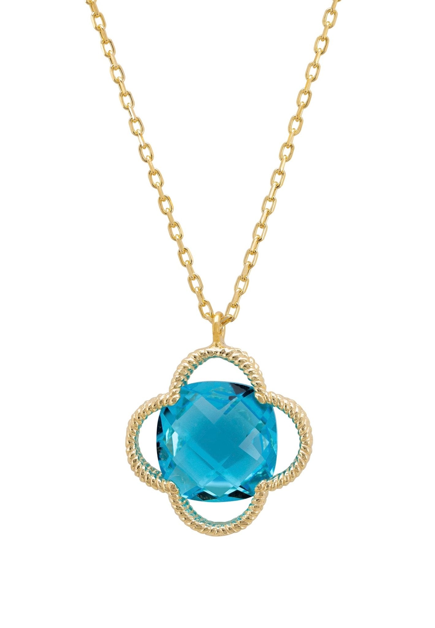 Open Clover Flower Gemstone Necklace Gold Blue Topaz - LATELITA Necklaces