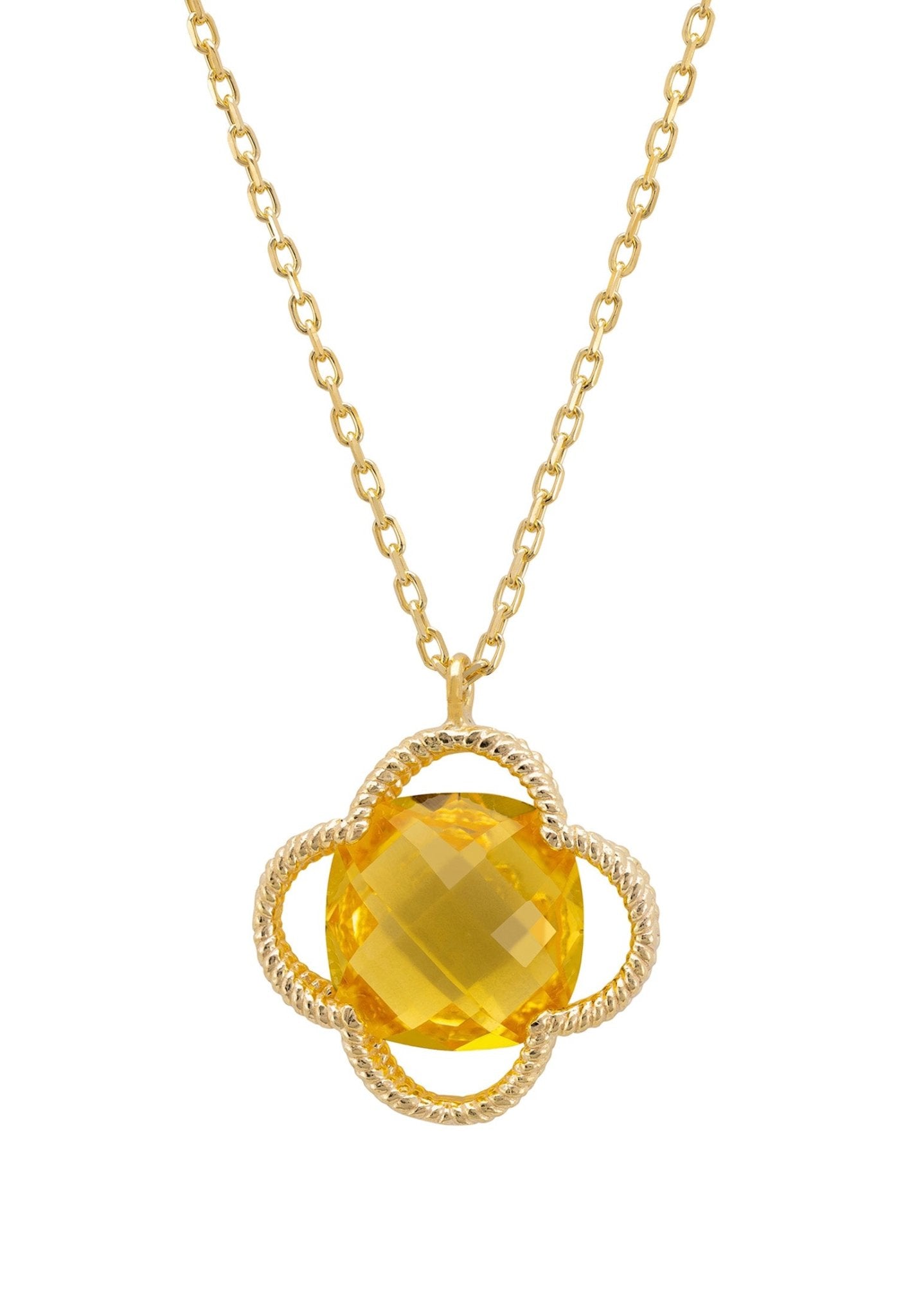 Open Clover Flower Gemstone Necklace Gold Citrine - LATELITA Necklaces