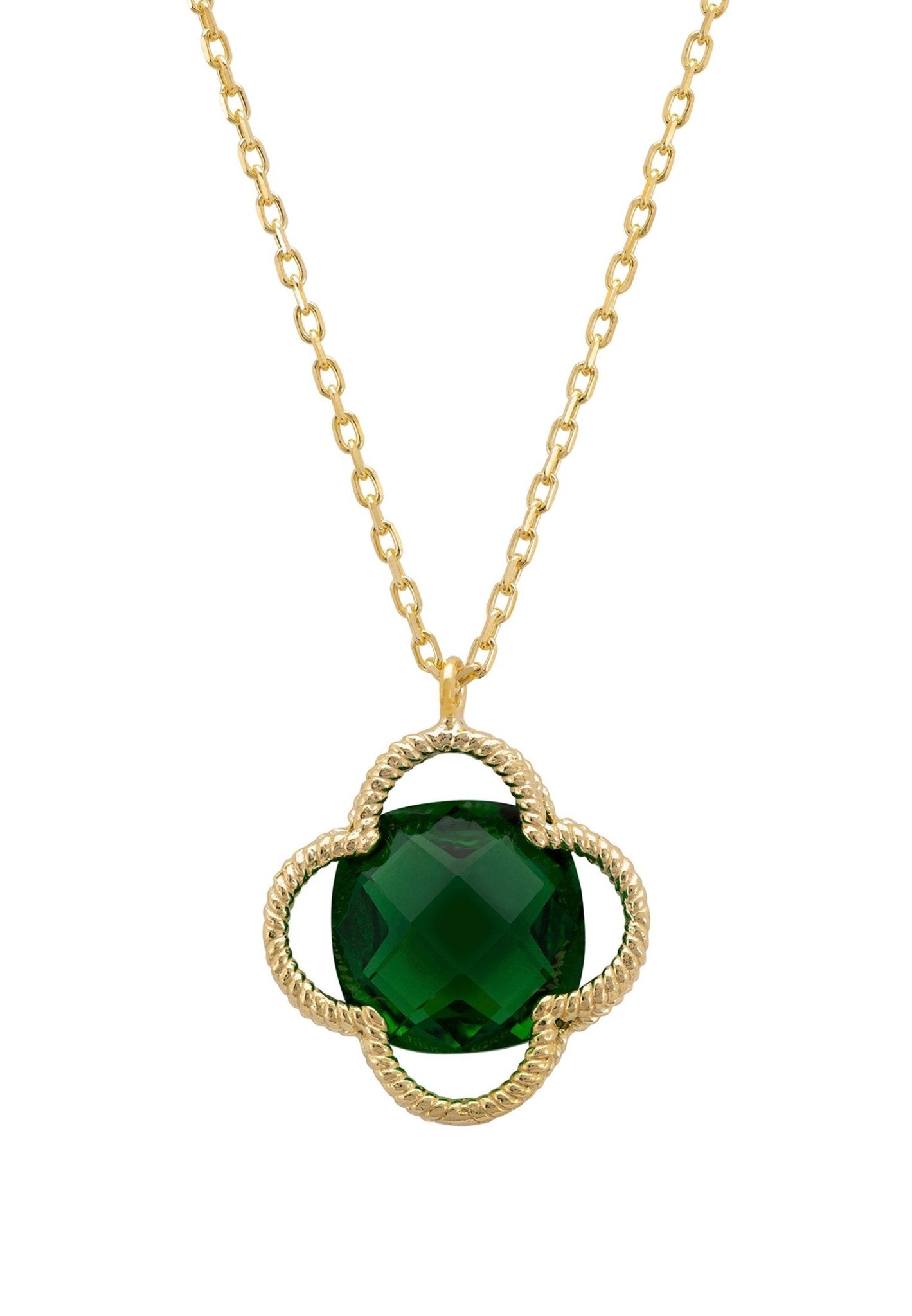 Open Clover Flower Gemstone Necklace Gold Emerald - LATELITA Necklaces