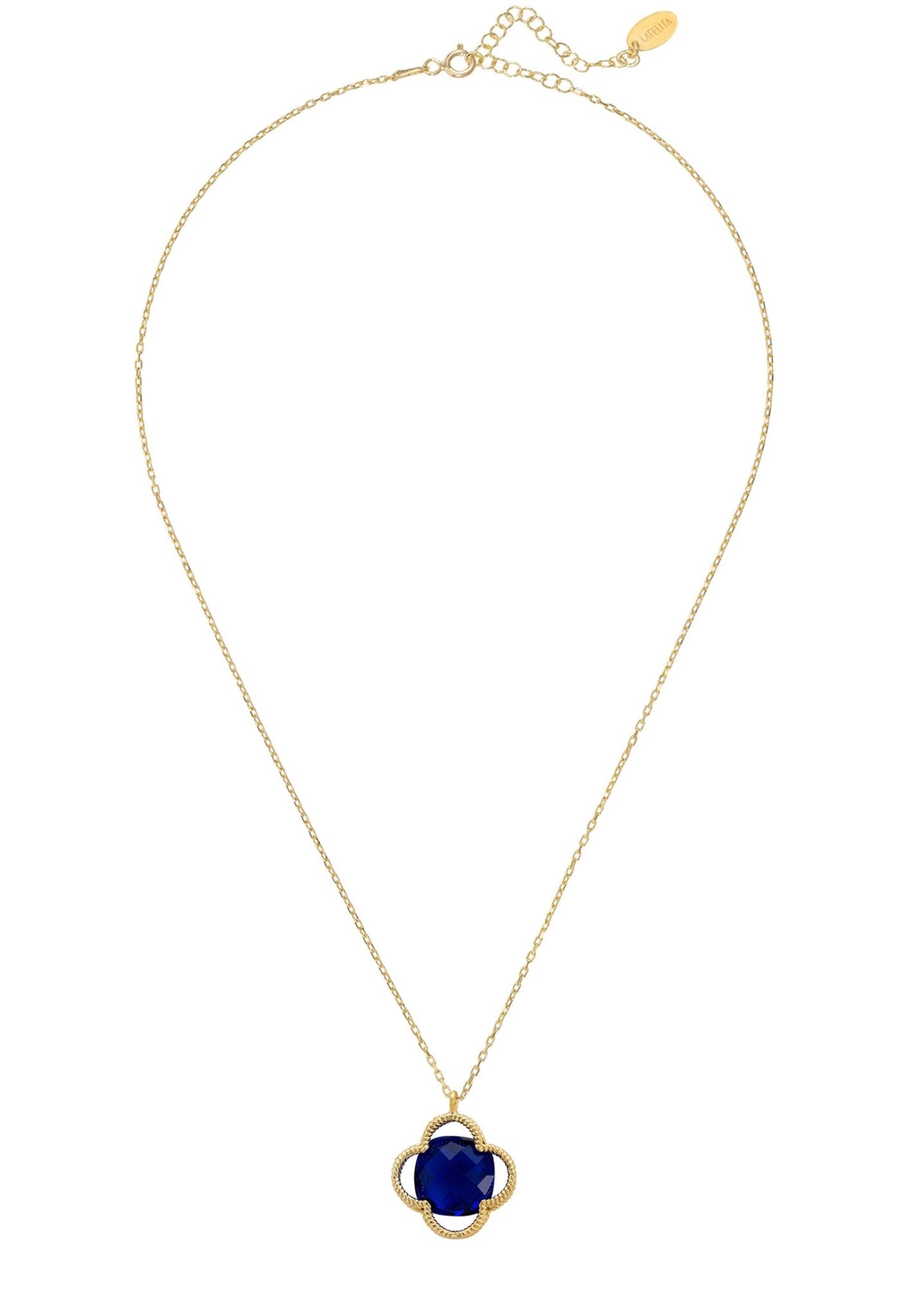 Open Clover Flower Gemstone Necklace Gold Sapphire - LATELITA Necklaces