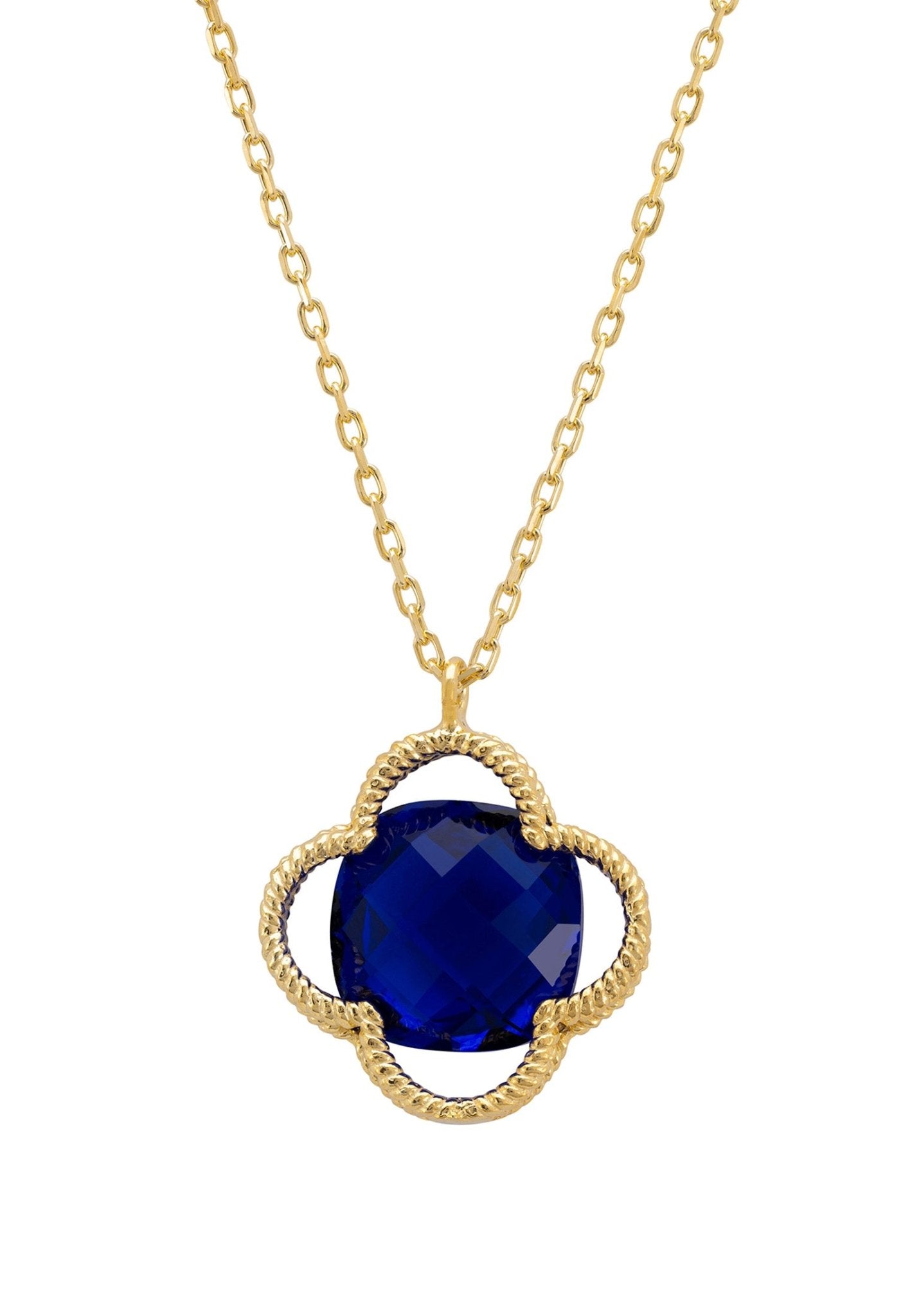 Open Clover Flower Gemstone Necklace Gold Sapphire - LATELITA Necklaces