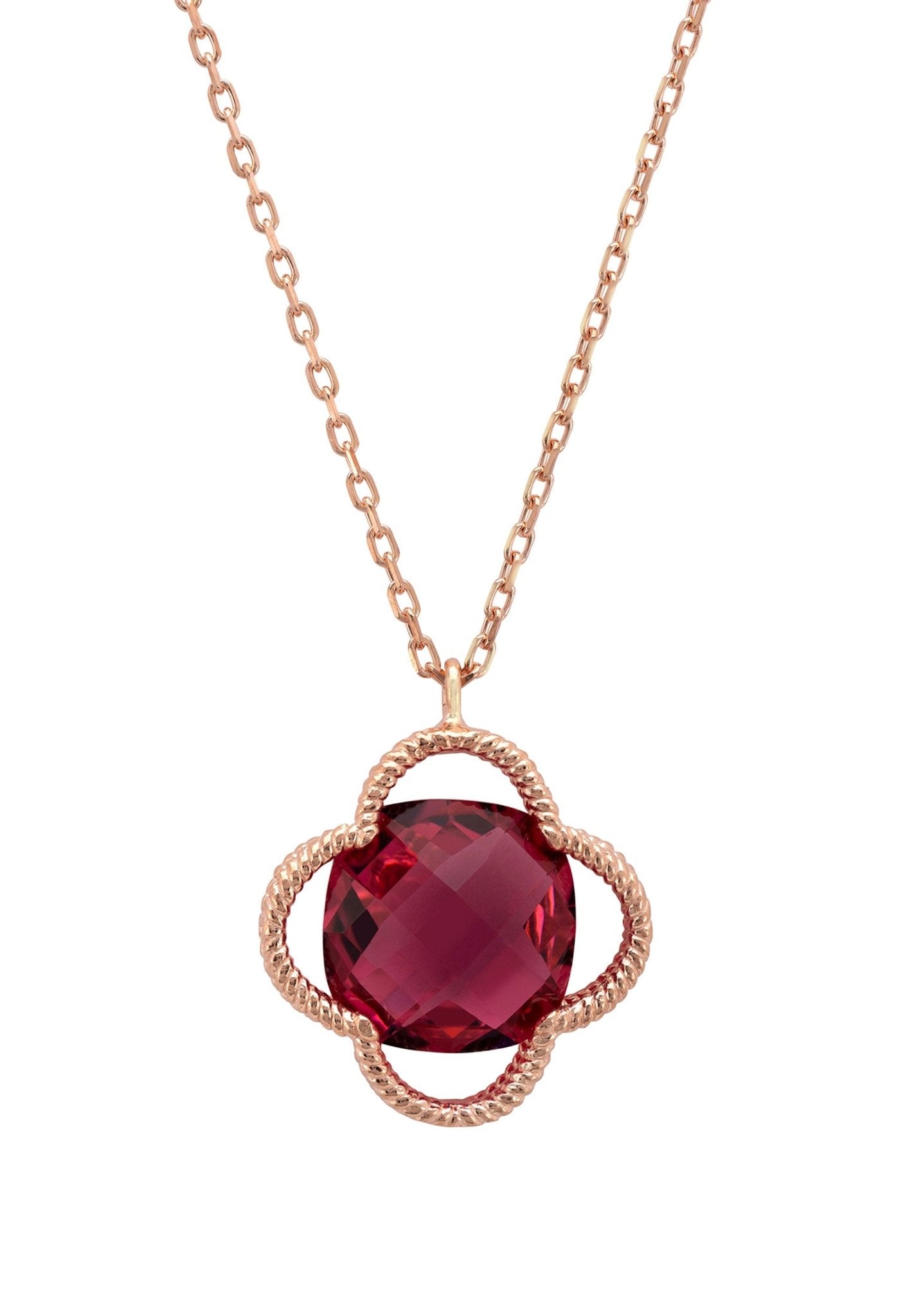 Open Clover Flower Gemstone Necklace Rosegold Pink Tourmaline - LATELITA Necklaces