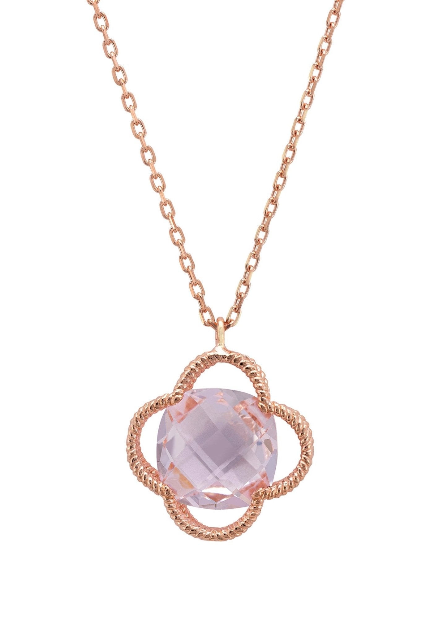 Open Clover Flower Gemstone Necklace Rosegold Rose Quartz - LATELITA Necklaces