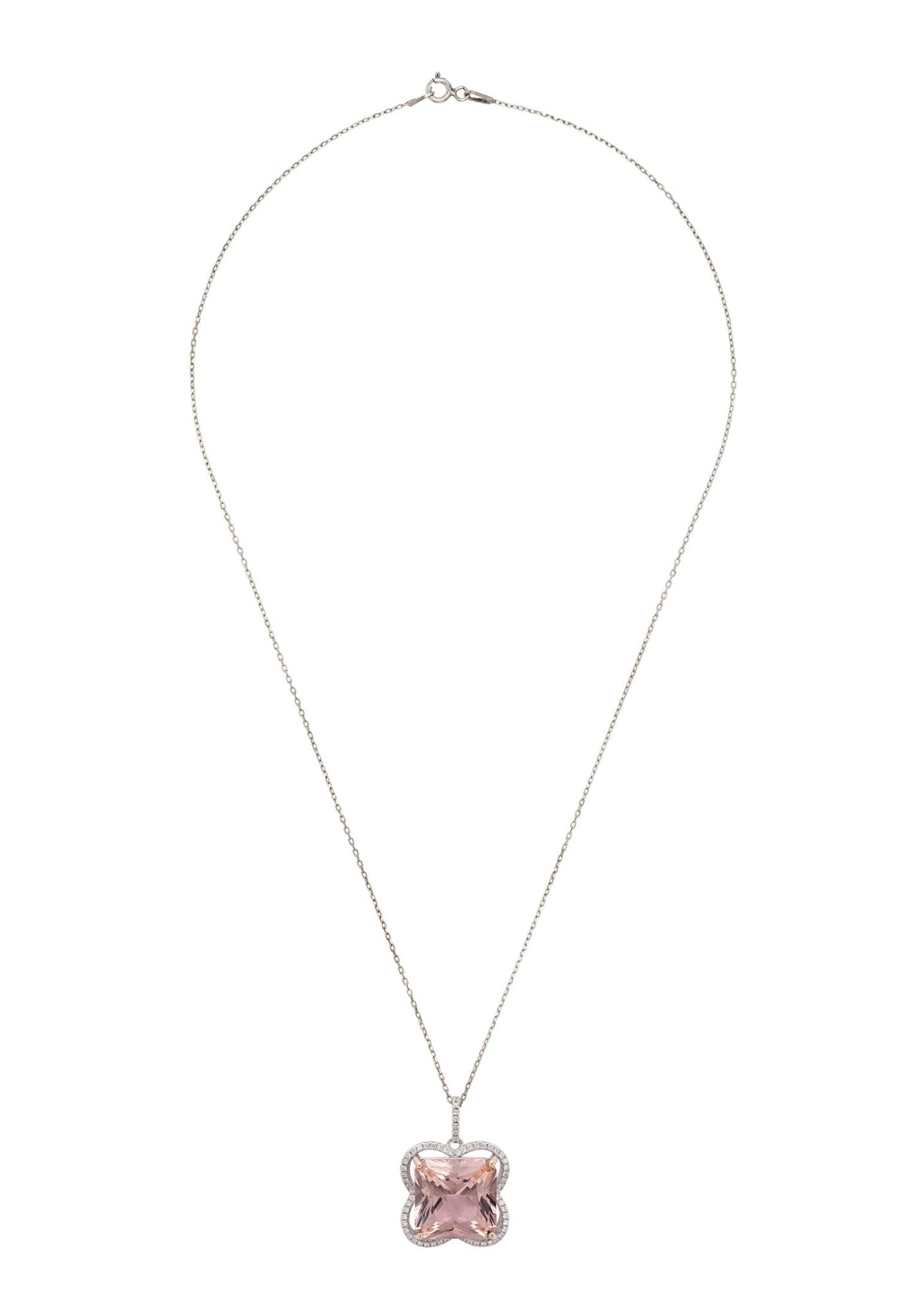 Open Clover Flower Necklace Silver Pink Morganite - LATELITA Necklaces
