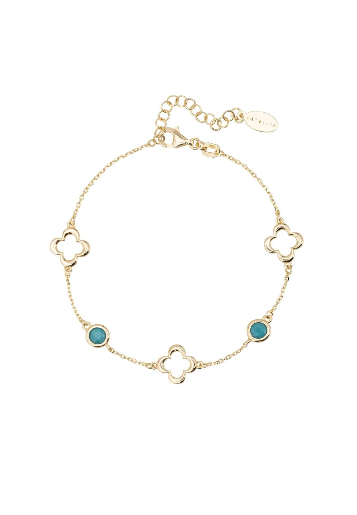 Open Clover Gemstone Bracelet Gold Turquoise - LATELITA Bracelets