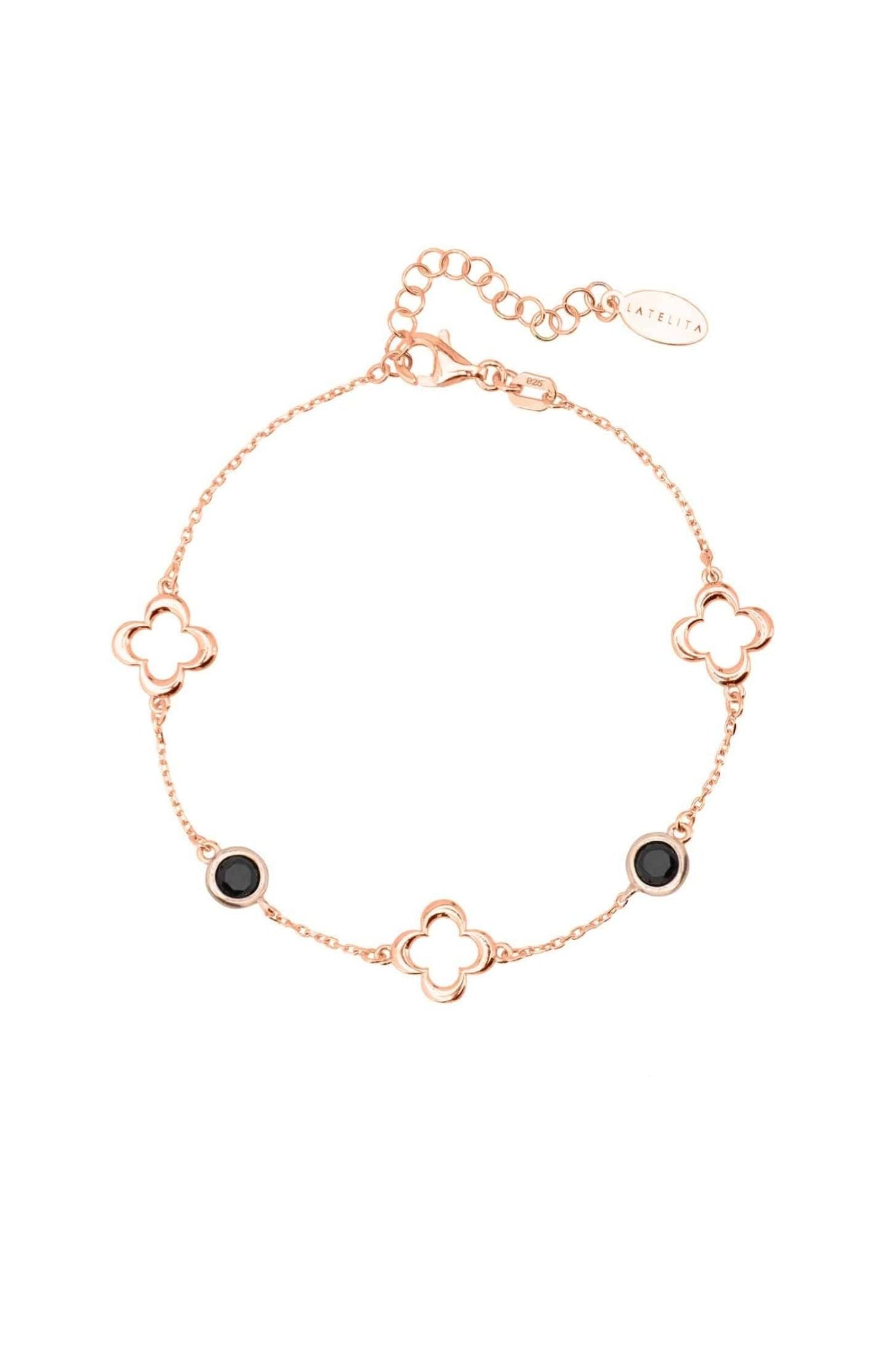 Open Clover Gemstone Bracelet Rosegold Black Onyx - LATELITA Bracelets